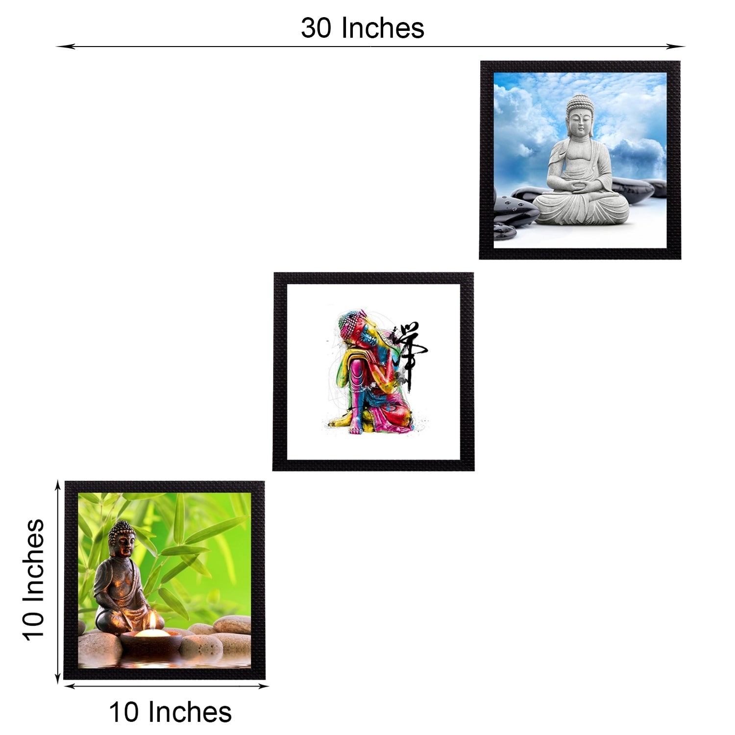 Set Of 3 Meditating Buddha Satin Matt Texture UV Art Painting Kafalo