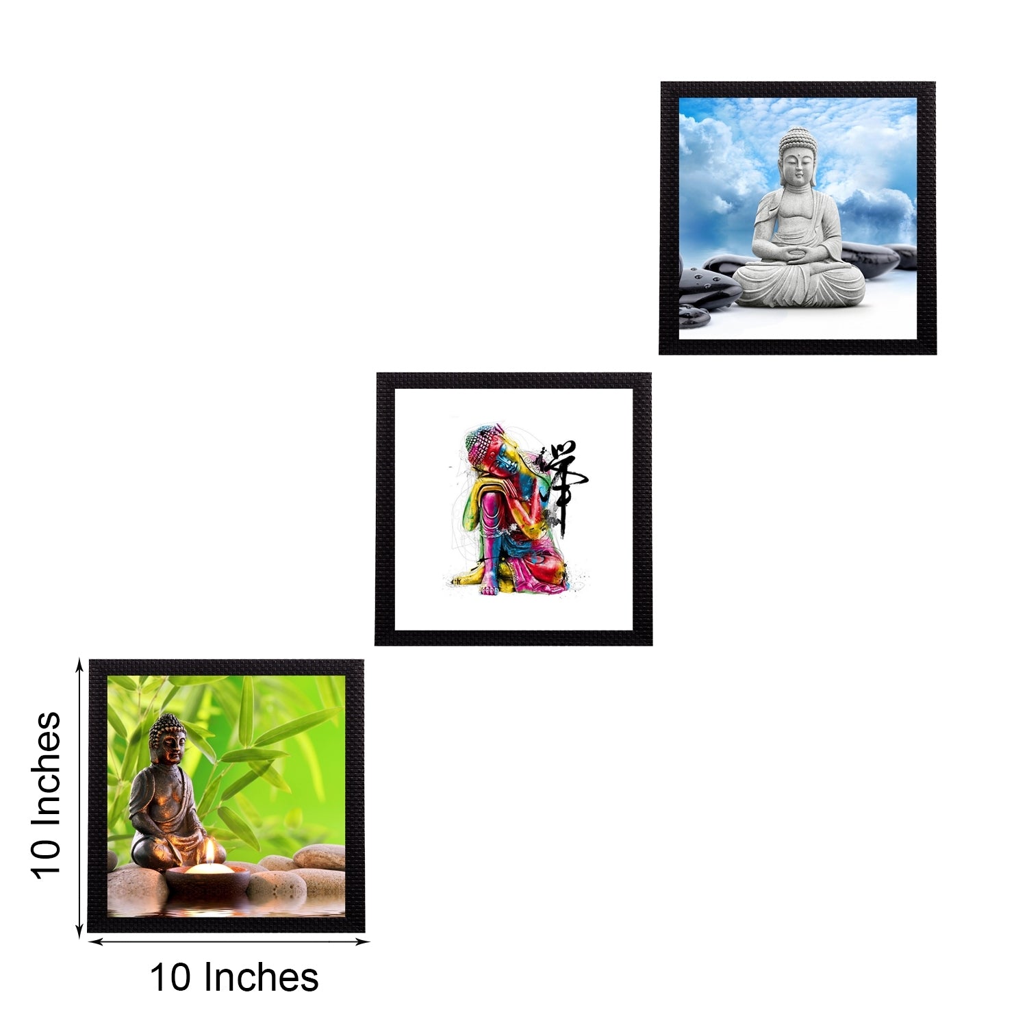 Set Of 3 Meditating Buddha Satin Matt Texture UV Art Painting Kafalo