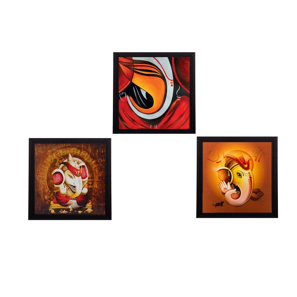 Set Of 3 Lord Ganesha Satin Matt Texture UV Art Painting Kafalo