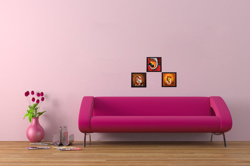 Set Of 3 Lord Ganesha Satin Matt Texture UV Art Painting Kafalo