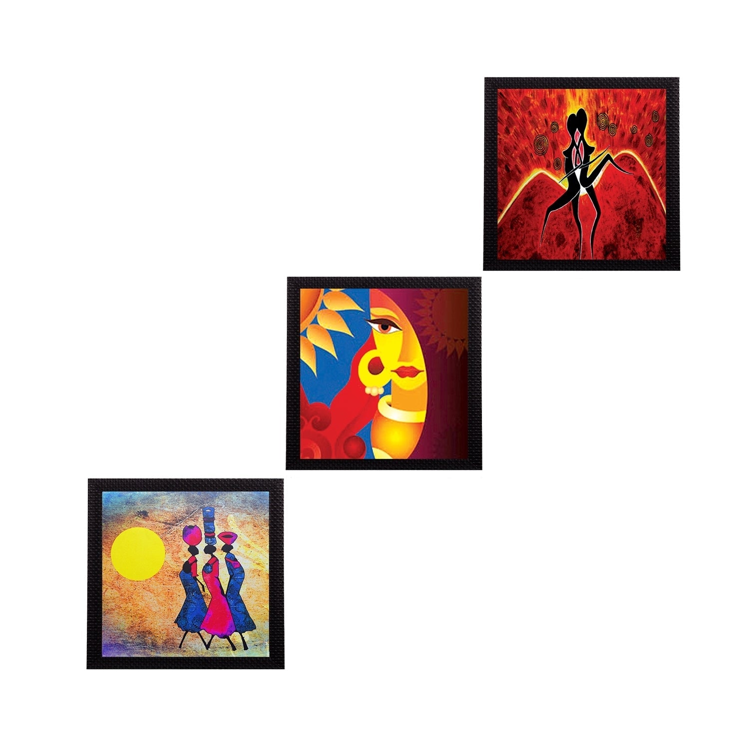 Set Of 3 Abstract Women Figures Satin Matt Texture UV Art Painting Kafalo