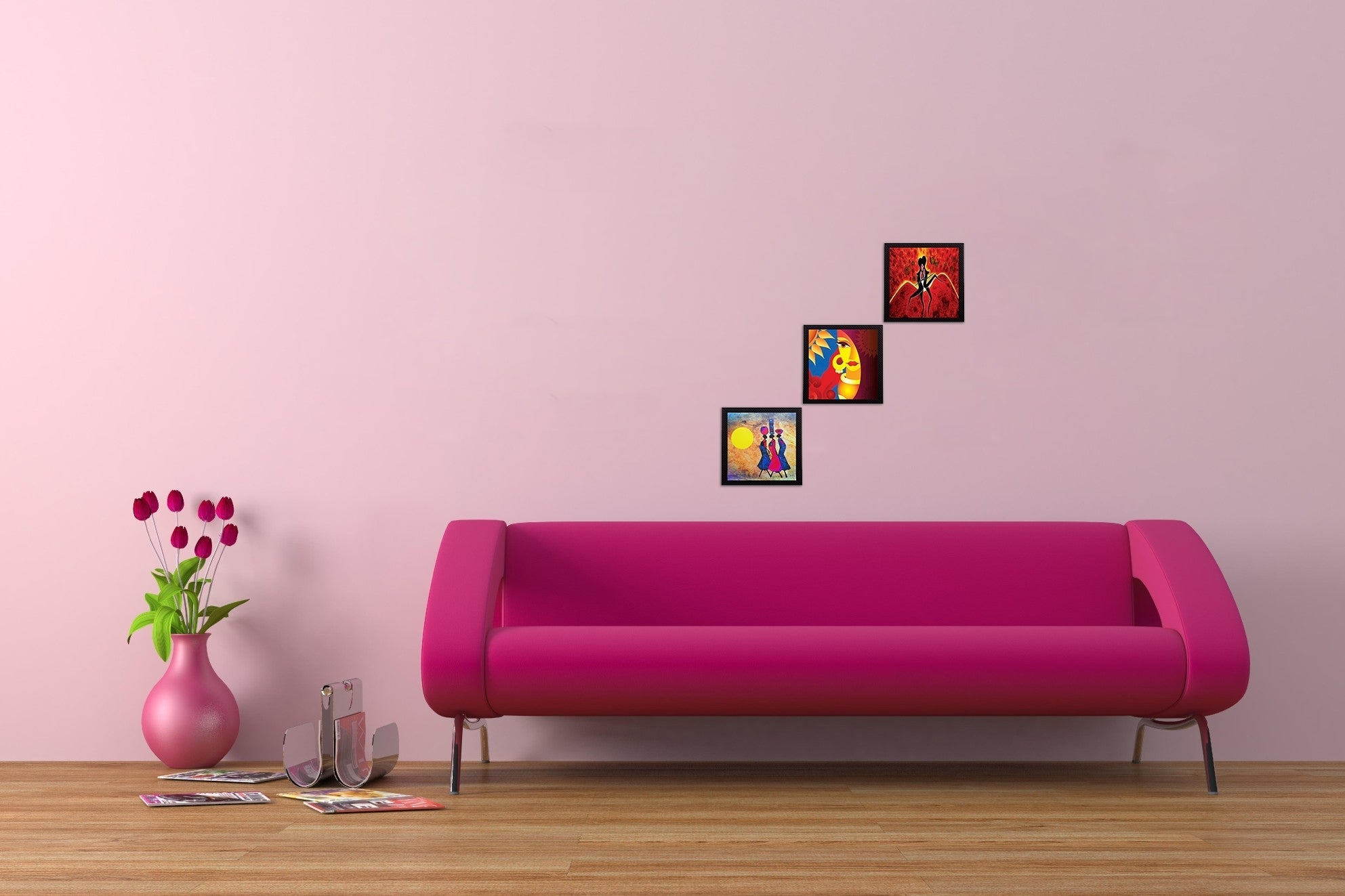 Set Of 3 Abstract Women Figures Satin Matt Texture UV Art Painting Kafalo