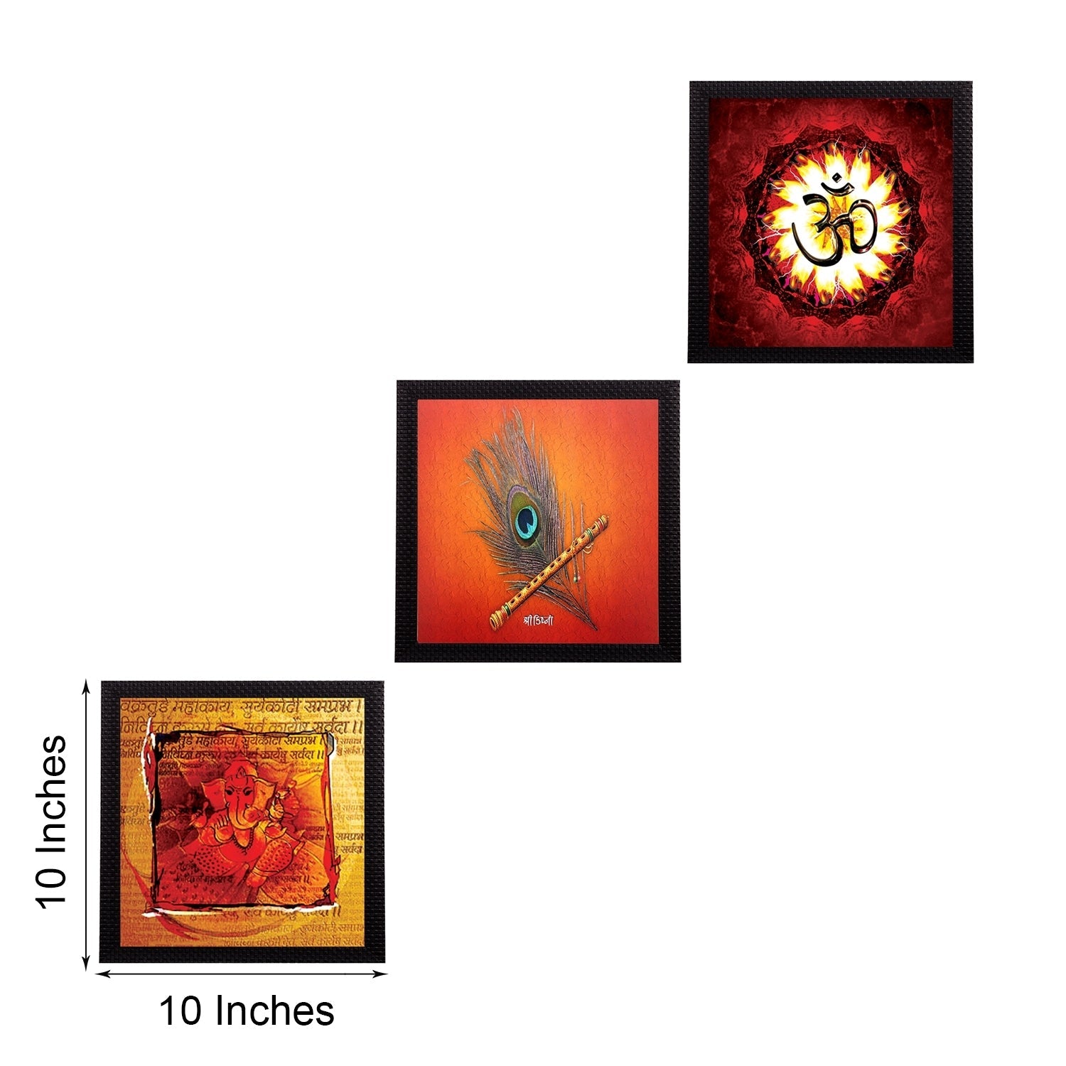Set Of 3 Om, Krishna and Ganesha Satin Matt Texture UV Art Painting Kafalo