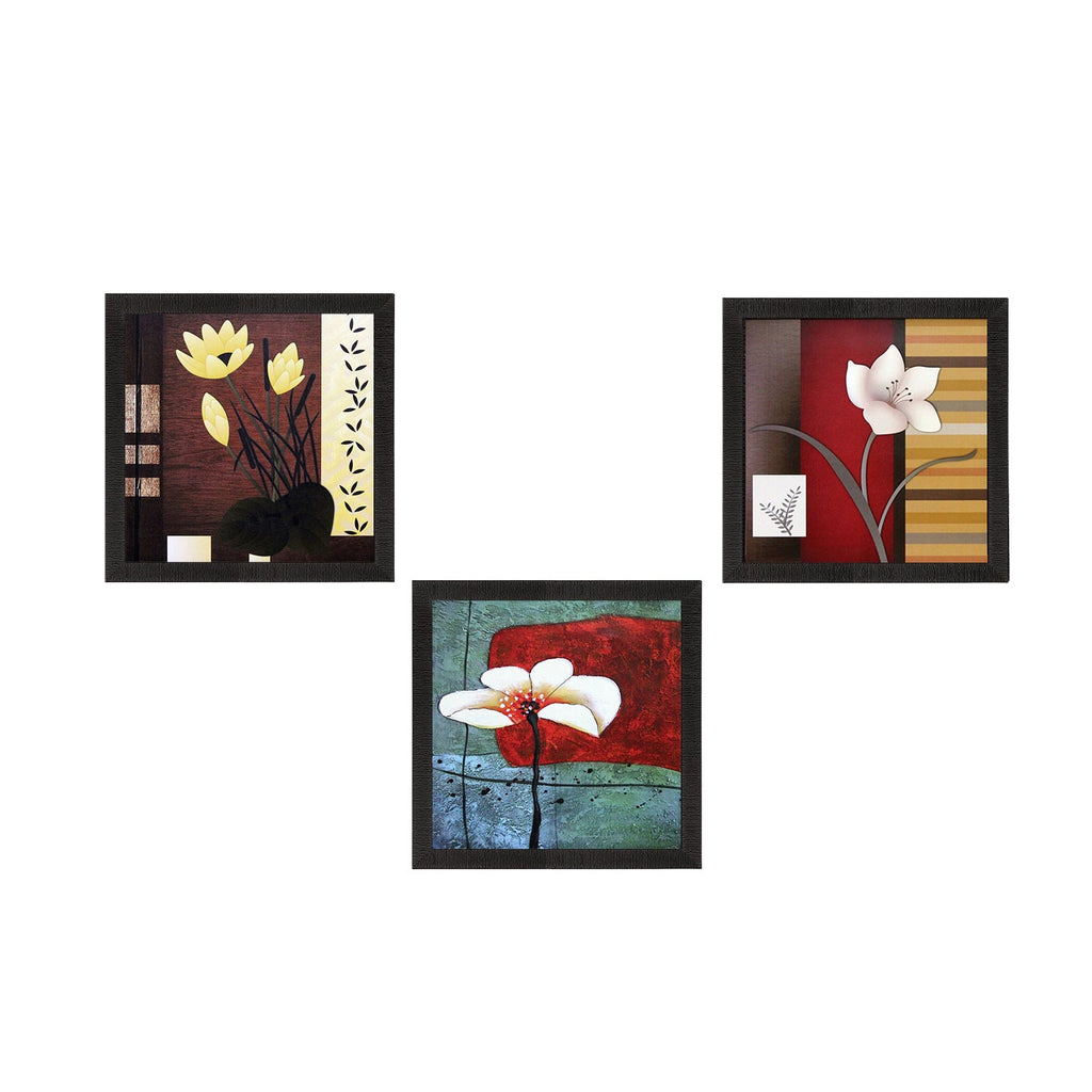 Set Of 3 Decorative Botanical Floral Pot Satin Matt Texture UV Art Painting Kafalo