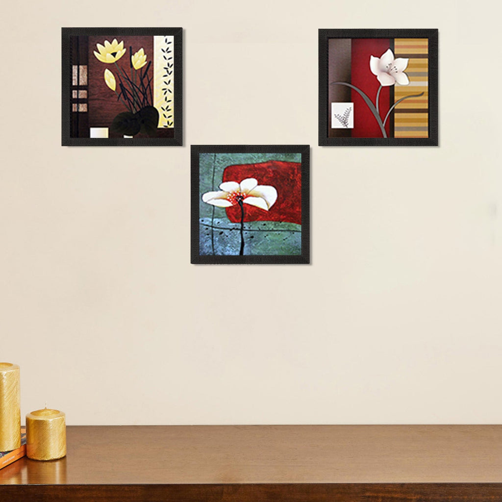 Set Of 3 Decorative Botanical Floral Pot Satin Matt Texture UV Art Painting Kafalo