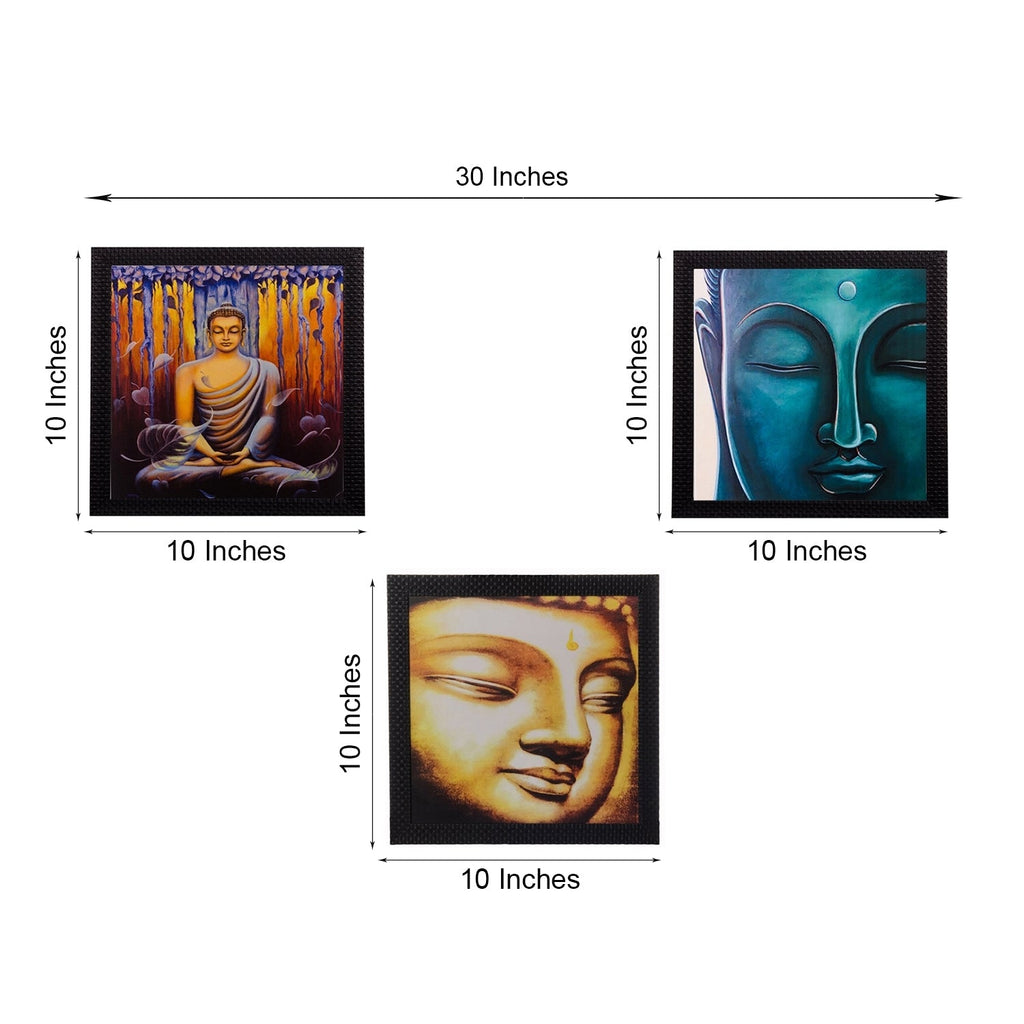 Set Of 3 Meditating Buddha Satin Matt Texture UV Art Painting Kafalo
