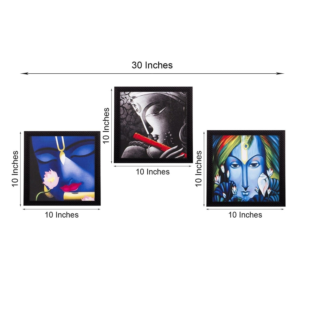Set Of 3 Krishna Satin Matt Texture UV Art Painting Kafalo