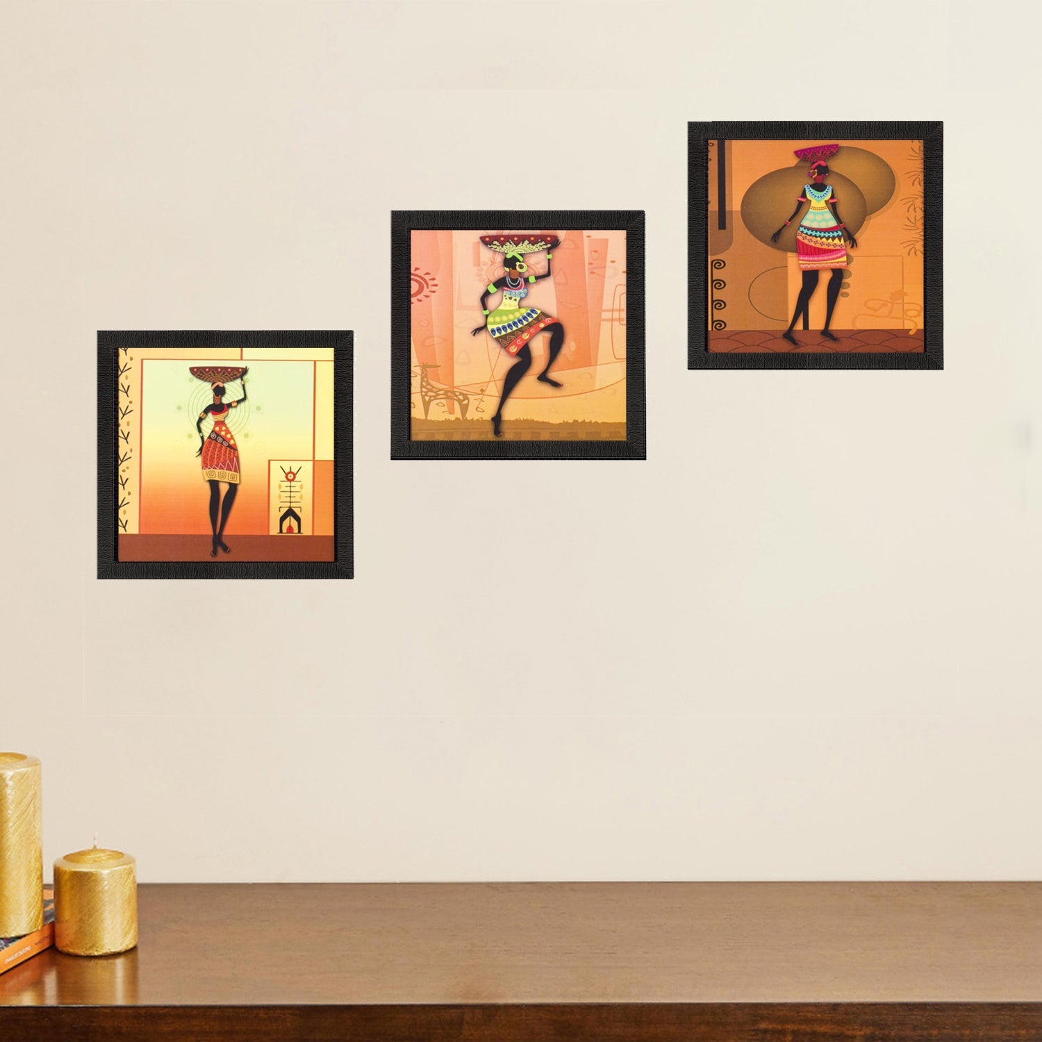 Set of 3 Tribal Lady Satin Matt Texture UV Art Painting Kafalo