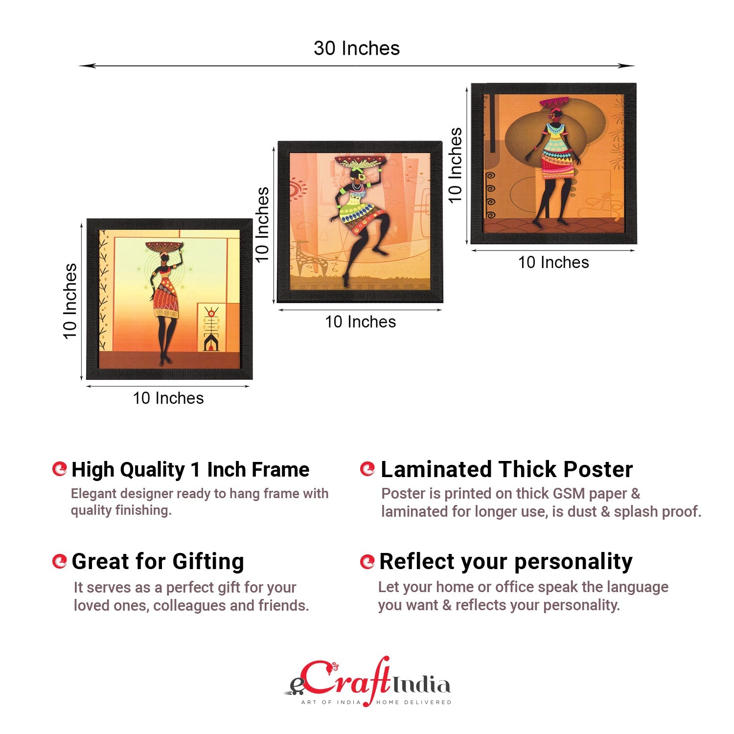 Set of 3 Tribal Lady Satin Matt Texture UV Art Painting Kafalo