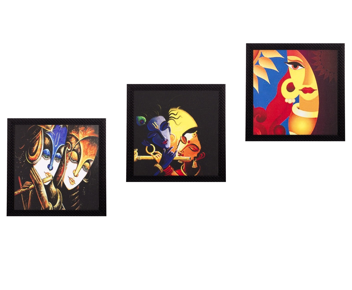 Set Of 3 Radha Krishna Satin Matt Texture UV Art Painting Kafalo