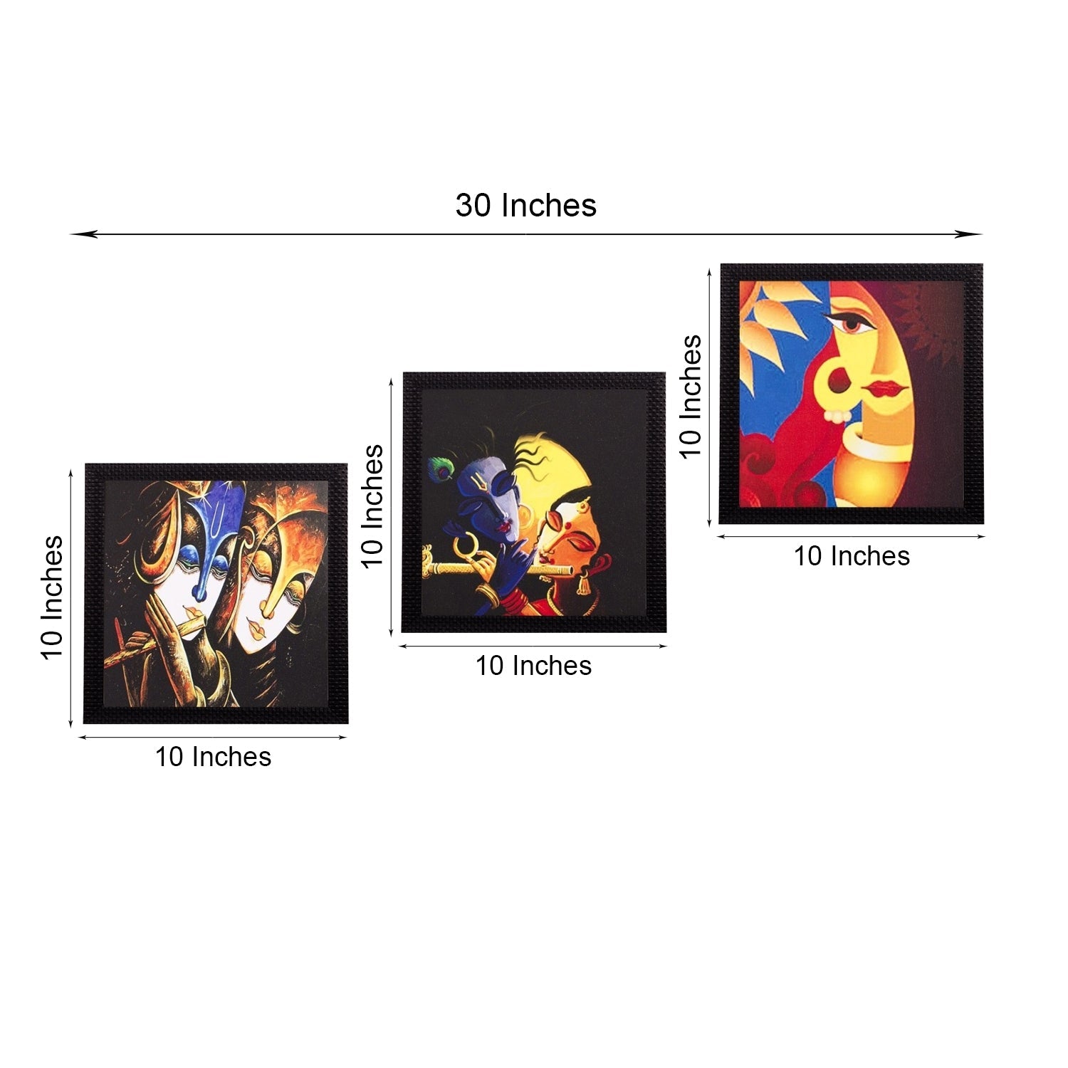 Set Of 3 Radha Krishna Satin Matt Texture UV Art Painting Kafalo