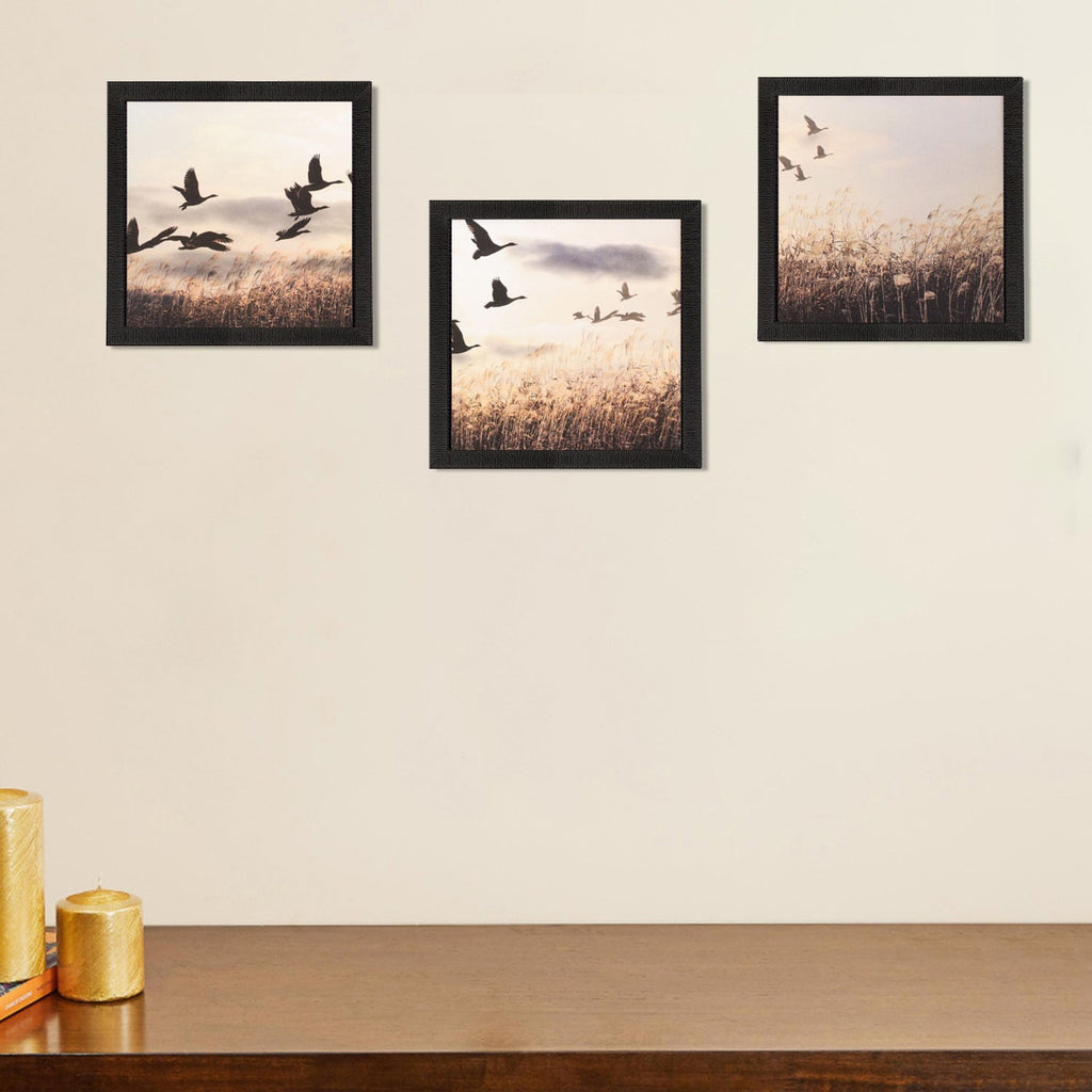 Set Of 3 Flying Birds Scenery Satin Matt Texture UV Art Painting Kafalo