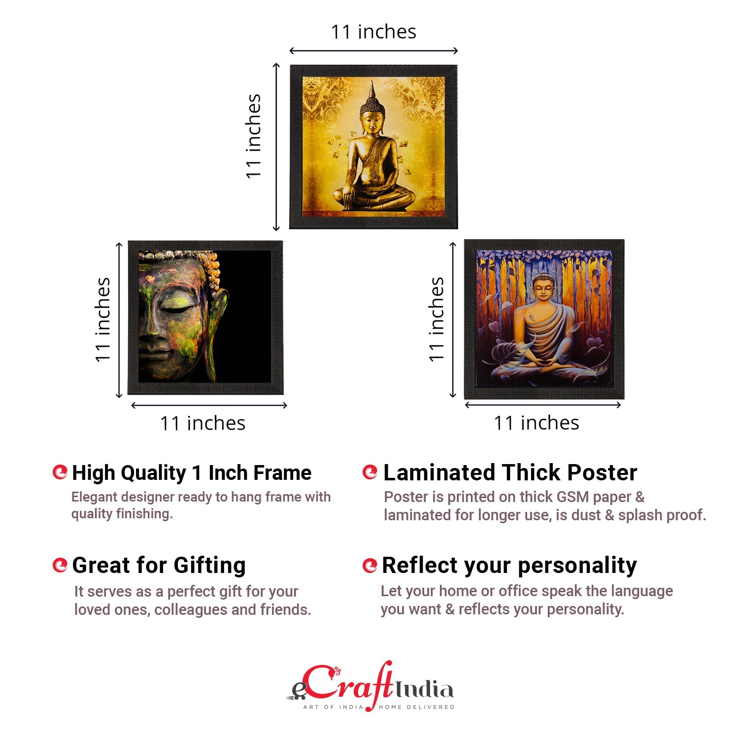 Set Of 3 Lord Buddha Paper Painting Kafalo