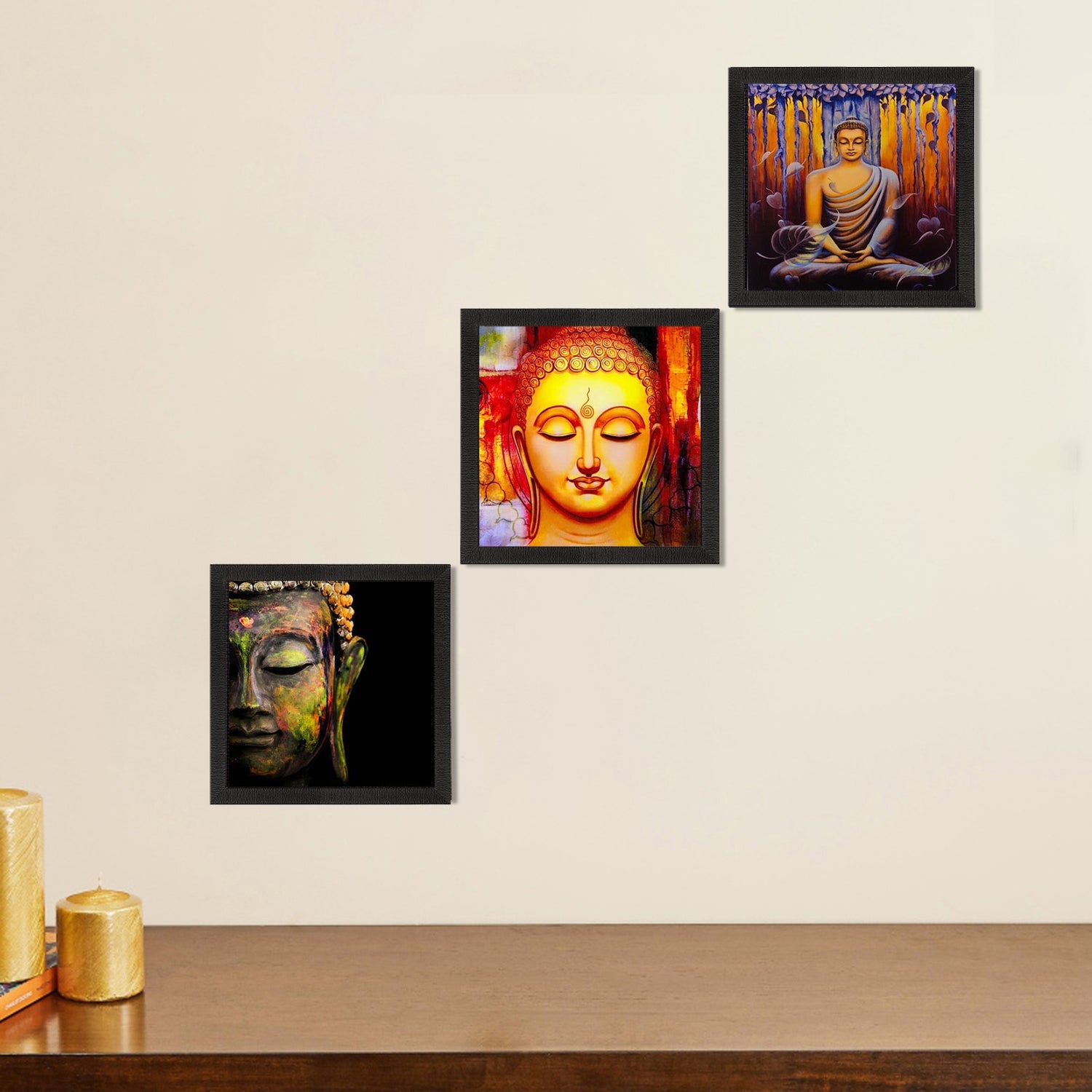 Set Of 3 Lord Buddha Paper Painting Kafalo