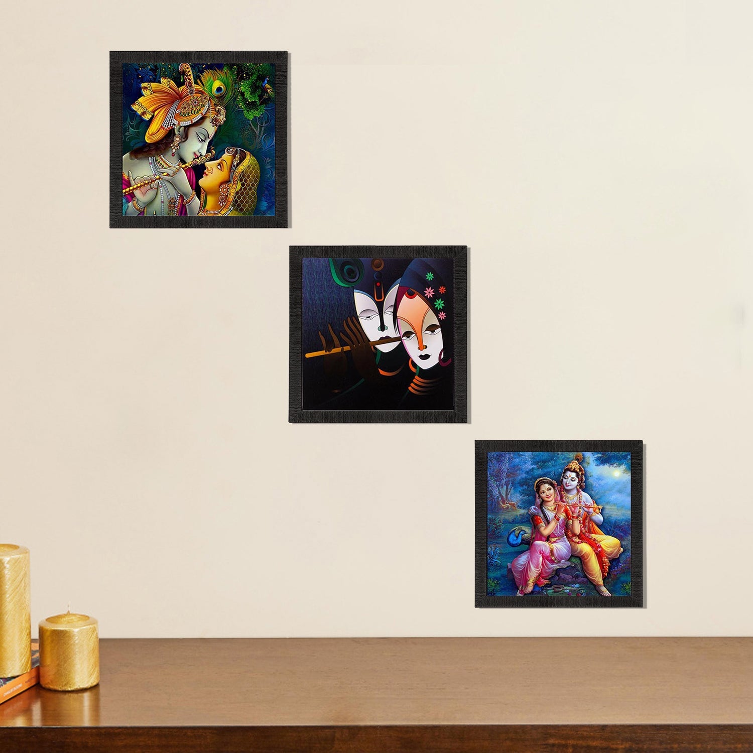 Set Of 3 Radha Krishna Paper Painting Kafalo