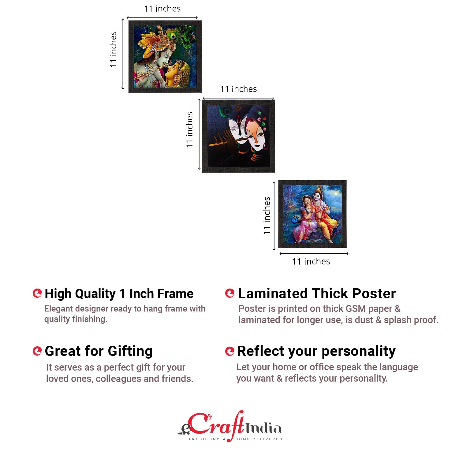 Set Of 3 Radha Krishna Paper Painting Kafalo