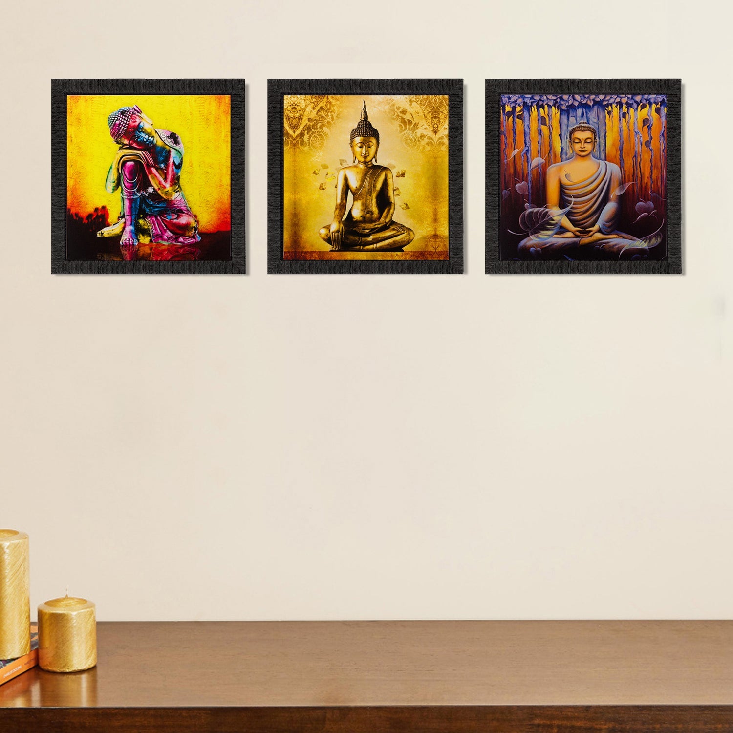 Set Of 3 Lord Buddha Paper Painting Kafalo