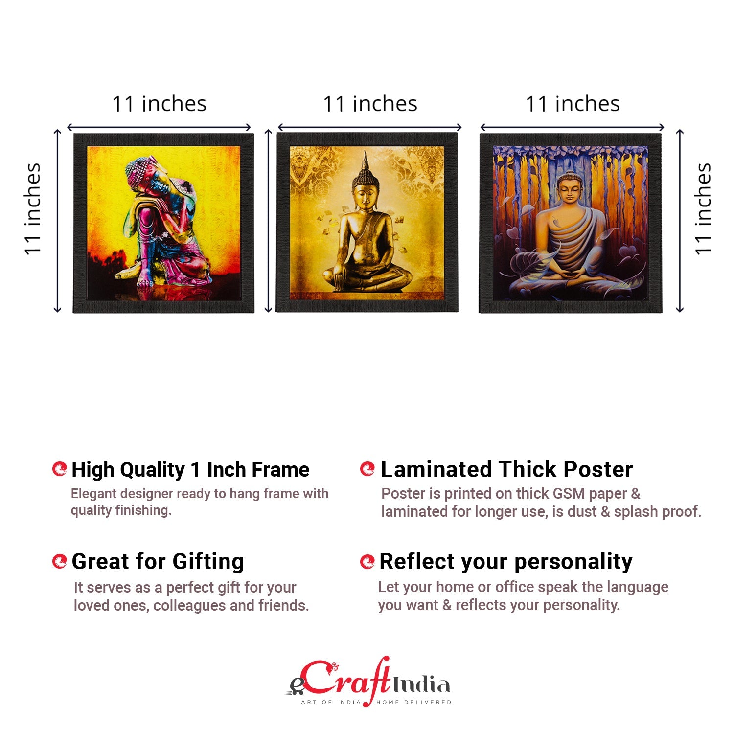 Set Of 3 Lord Buddha Paper Painting Kafalo