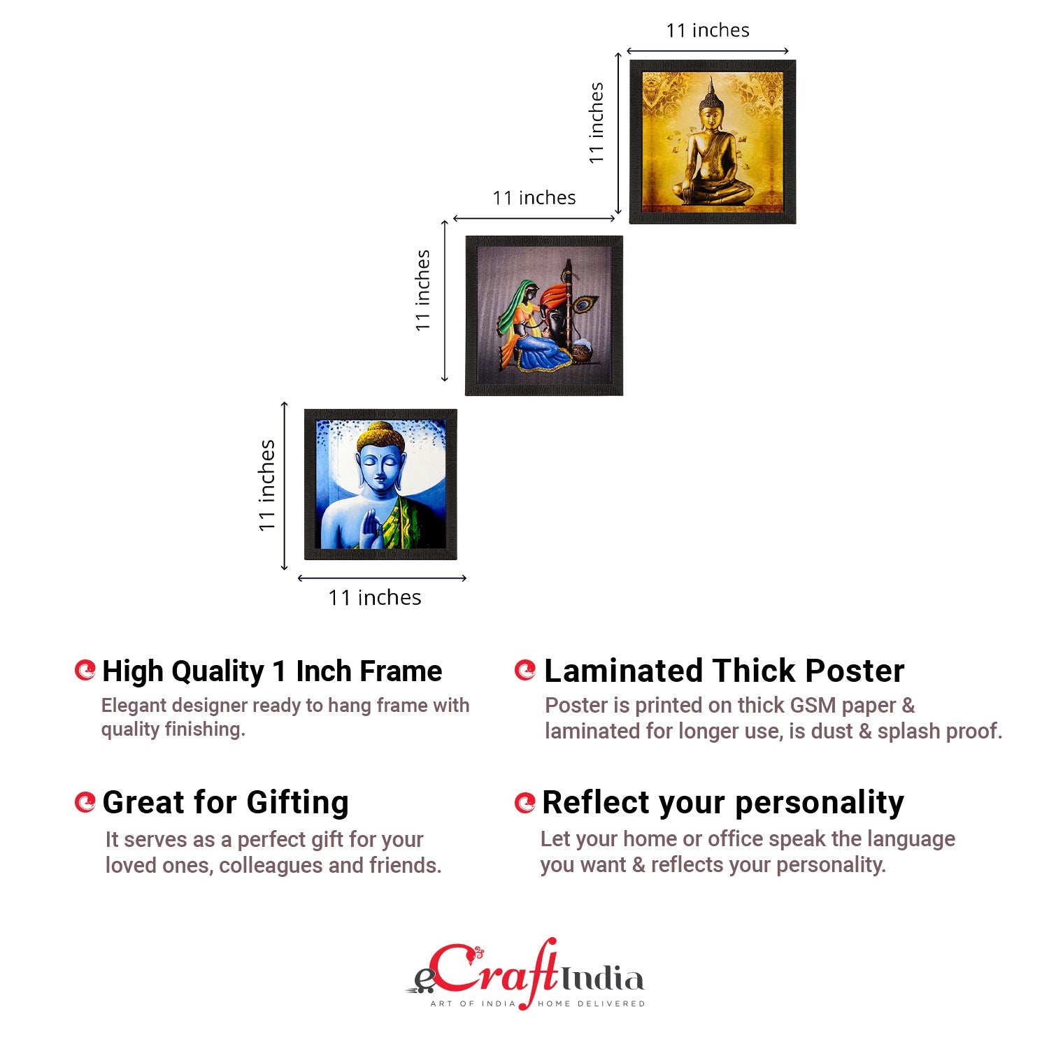 Set Of 3 Lord Buddha Paper Painting Kafalo