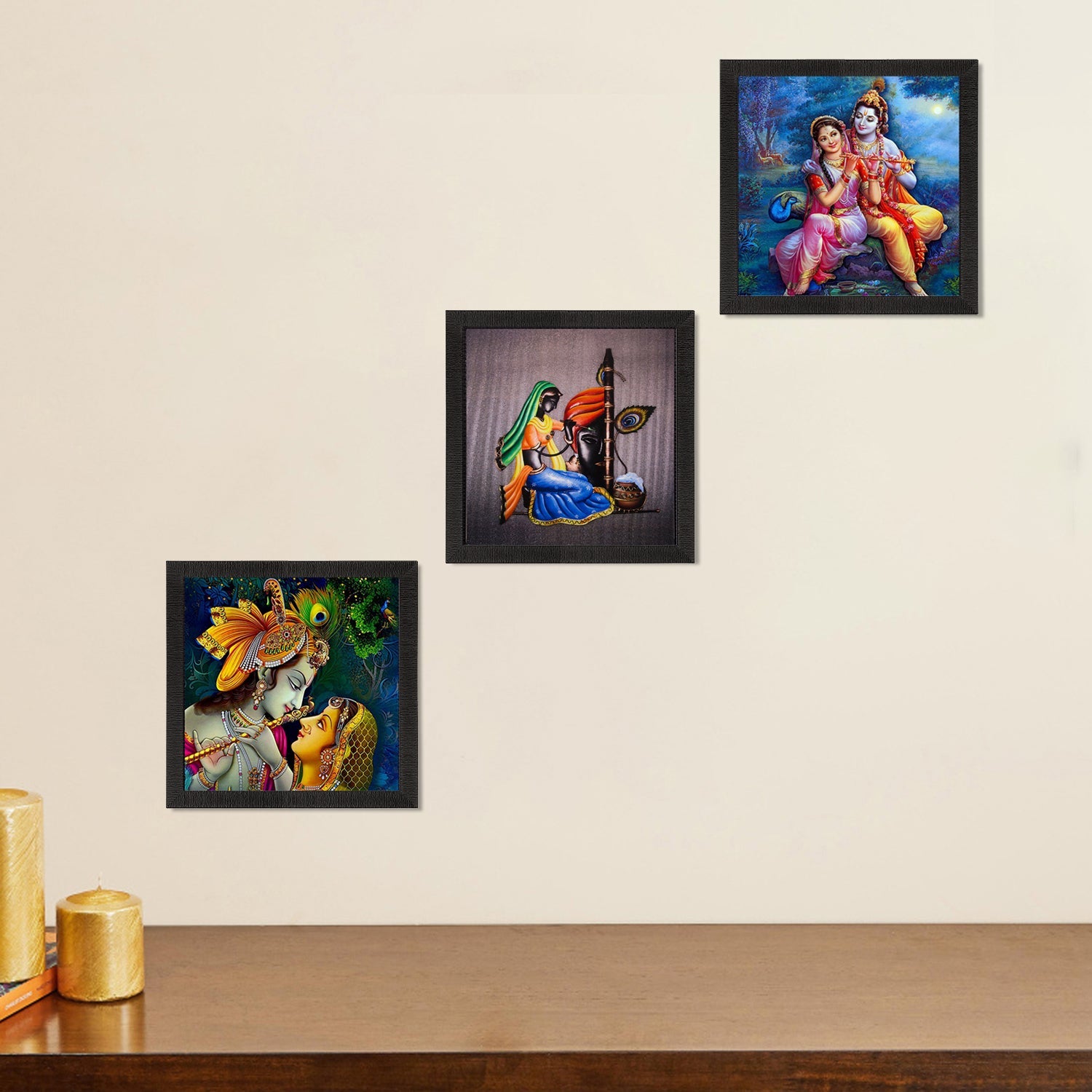 Set Of 3 Radha Krishna Paper Painting Kafalo