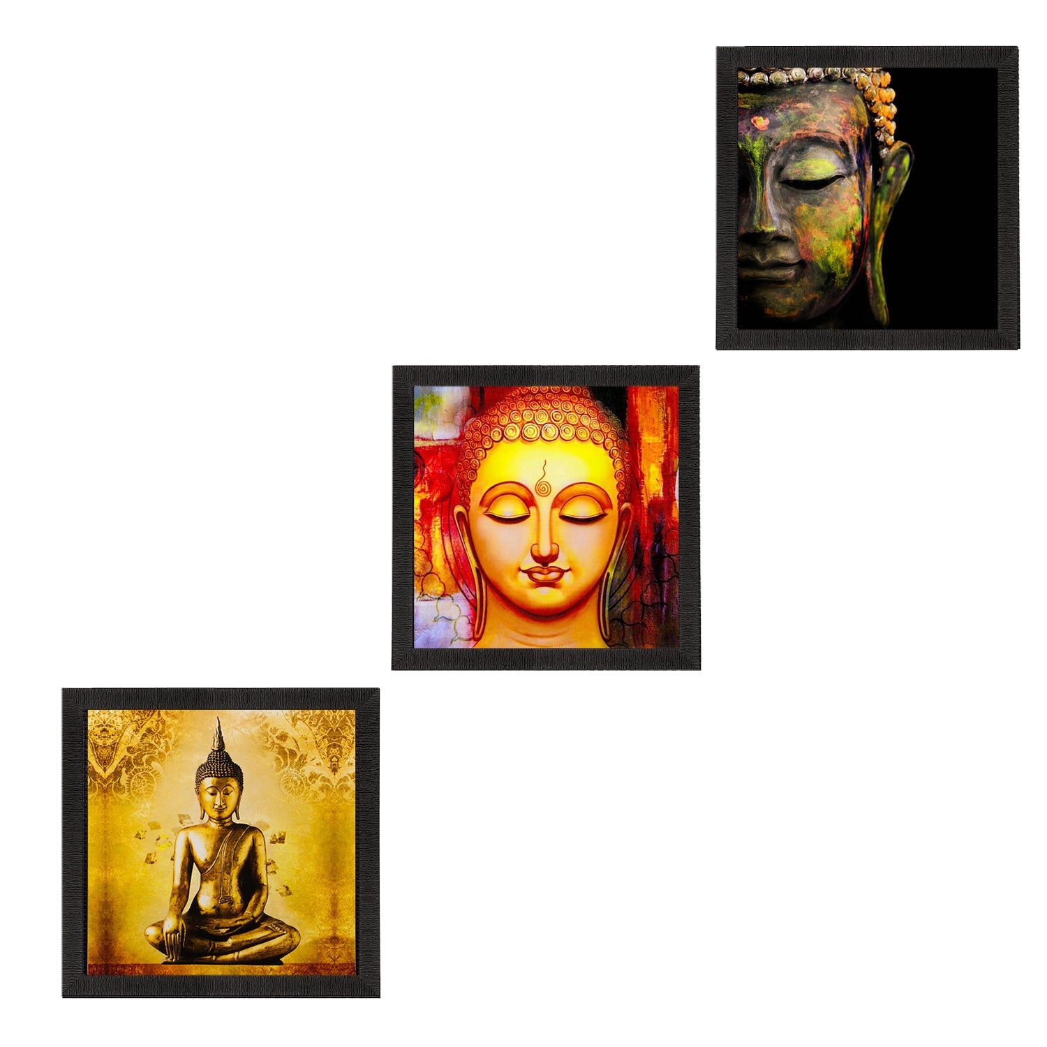 Set Of 3 Lord Buddha Paper Painting Kafalo