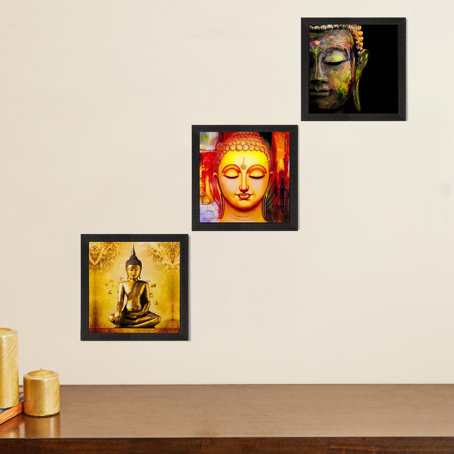 Set Of 3 Lord Buddha Paper Painting Kafalo