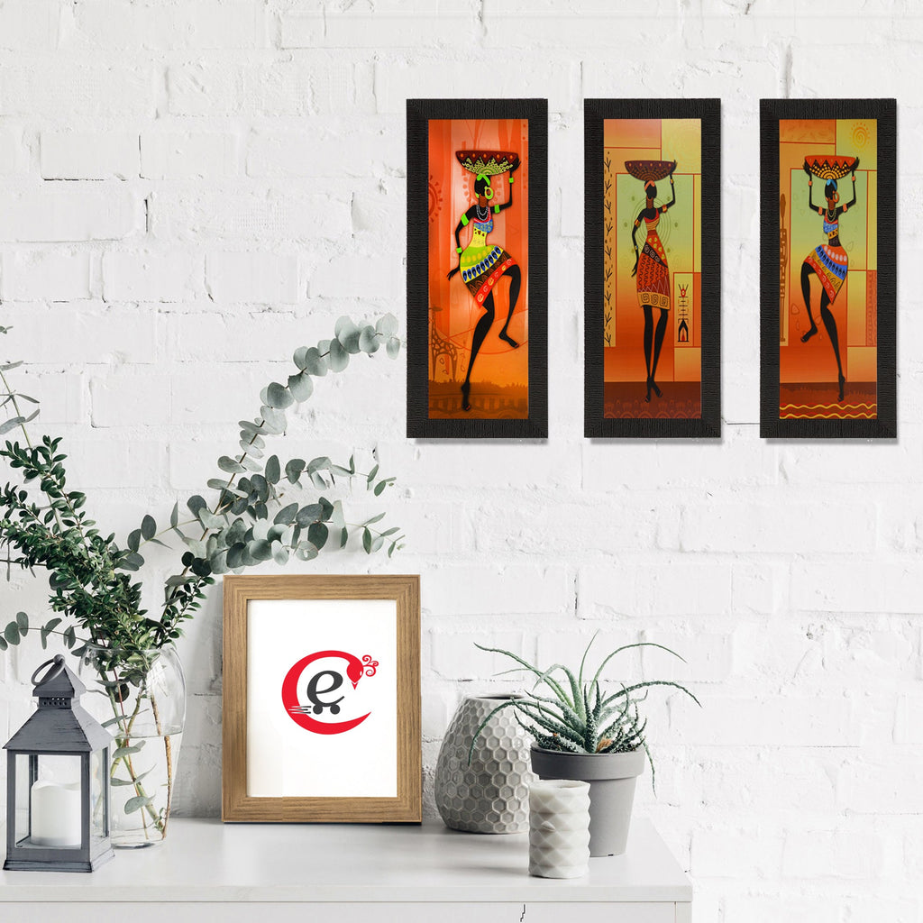 Set Of 3 Tribal Women Figurine Satin Matt Texture UV Art Painting Kafalo