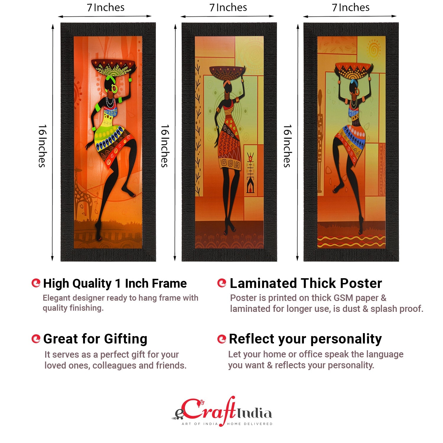 Set Of 3 Tribal Women Figurine Satin Matt Texture UV Art Painting Kafalo