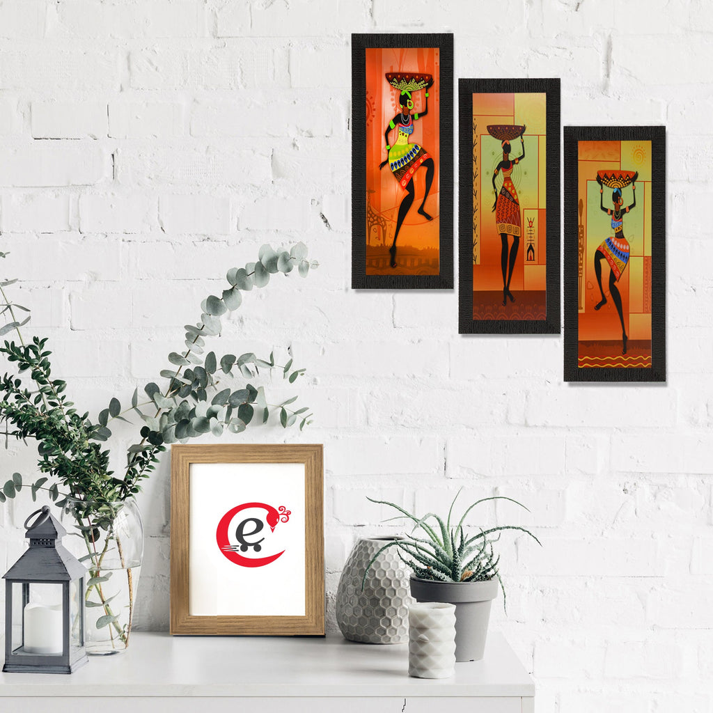 Set Of 3 Tribal Women Figurine Satin Matt Texture UV Art Painting Kafalo