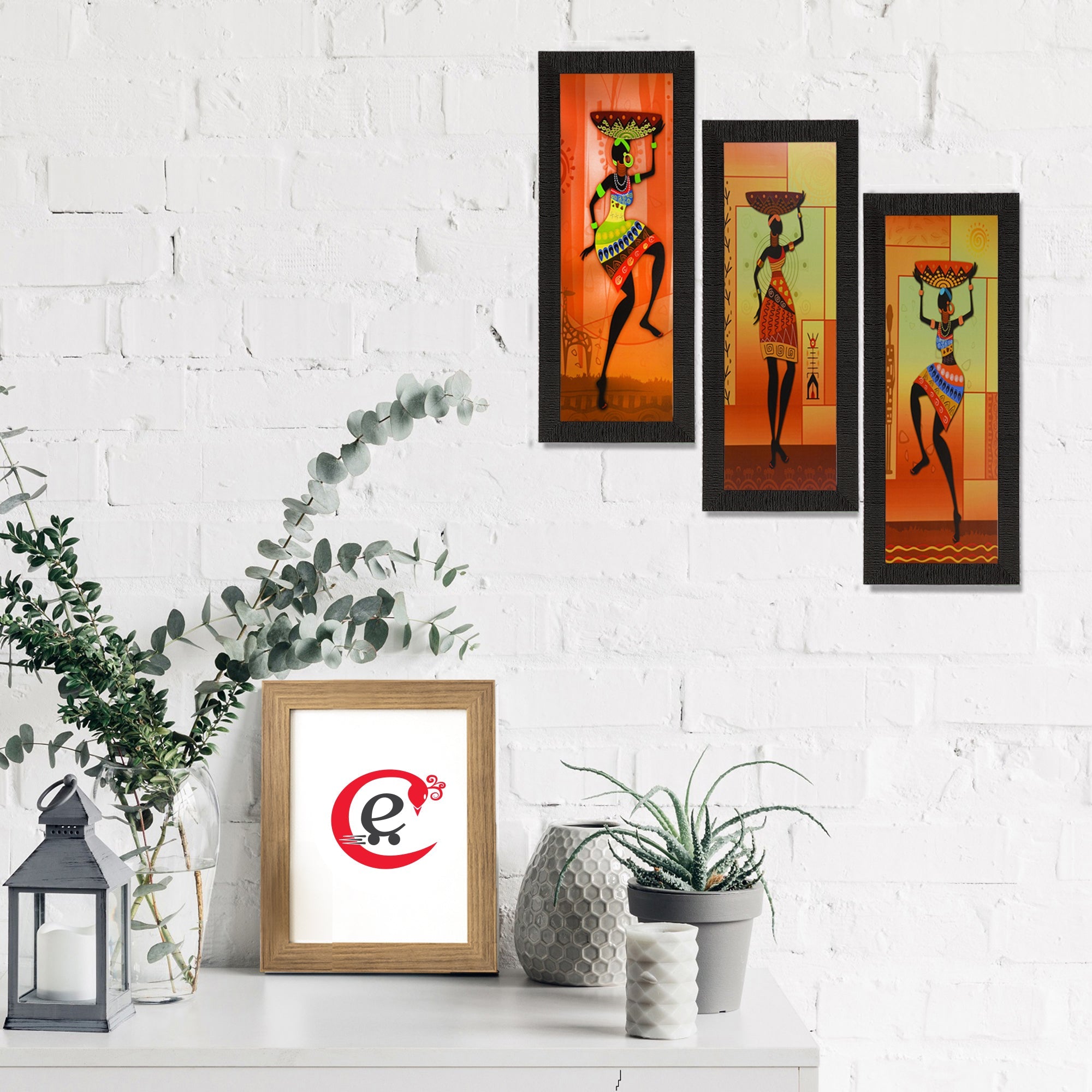 Set Of 3 Tribal Women Figurine Satin Matt Texture UV Art Painting Kafalo