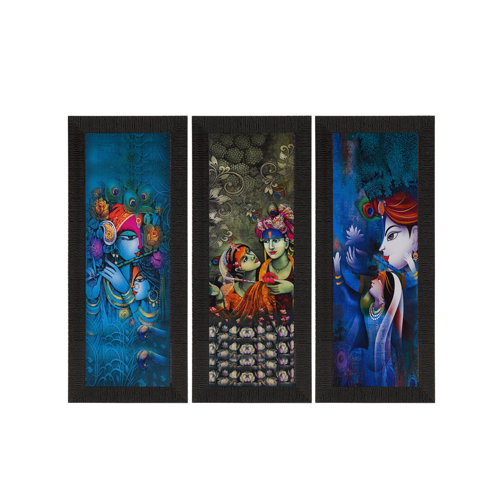 Set Of 3 Lord Krishna and Lordess Radha Satin Matt Texture UV Art Painting Kafalo