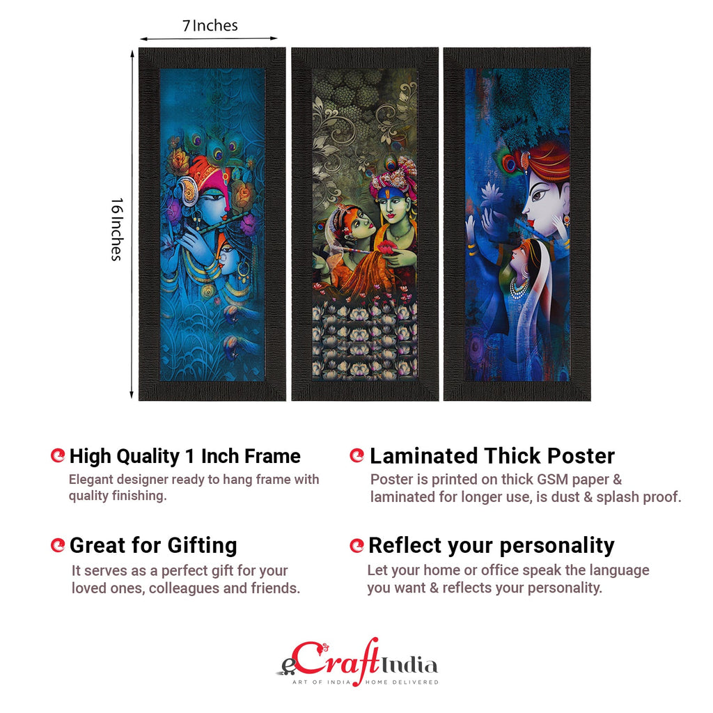 Set Of 3 Lord Krishna and Lordess Radha Satin Matt Texture UV Art Painting Kafalo