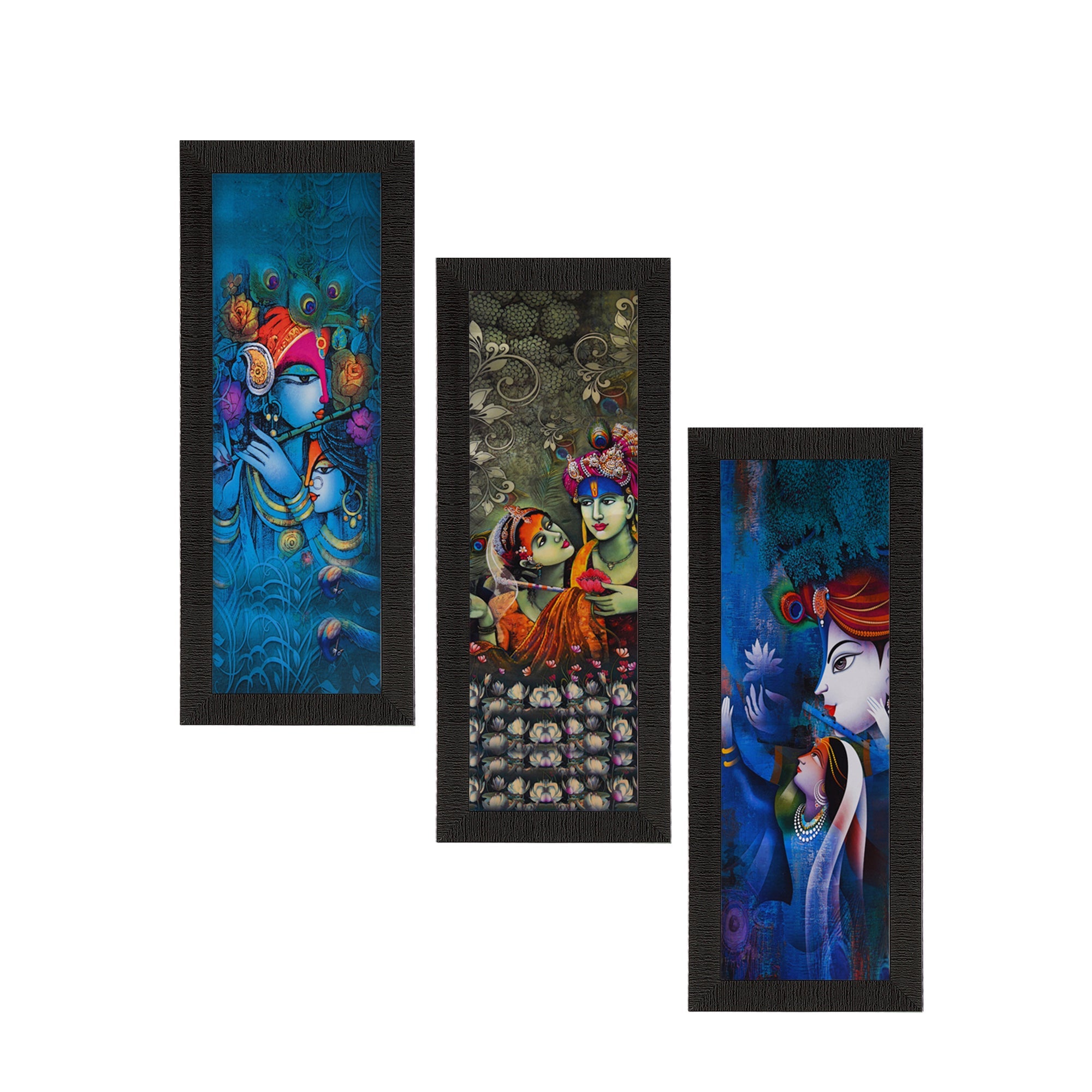 Set Of 3 Lord Krishna and Lordess Radha Satin Matt Texture UV Art Painting Kafalo