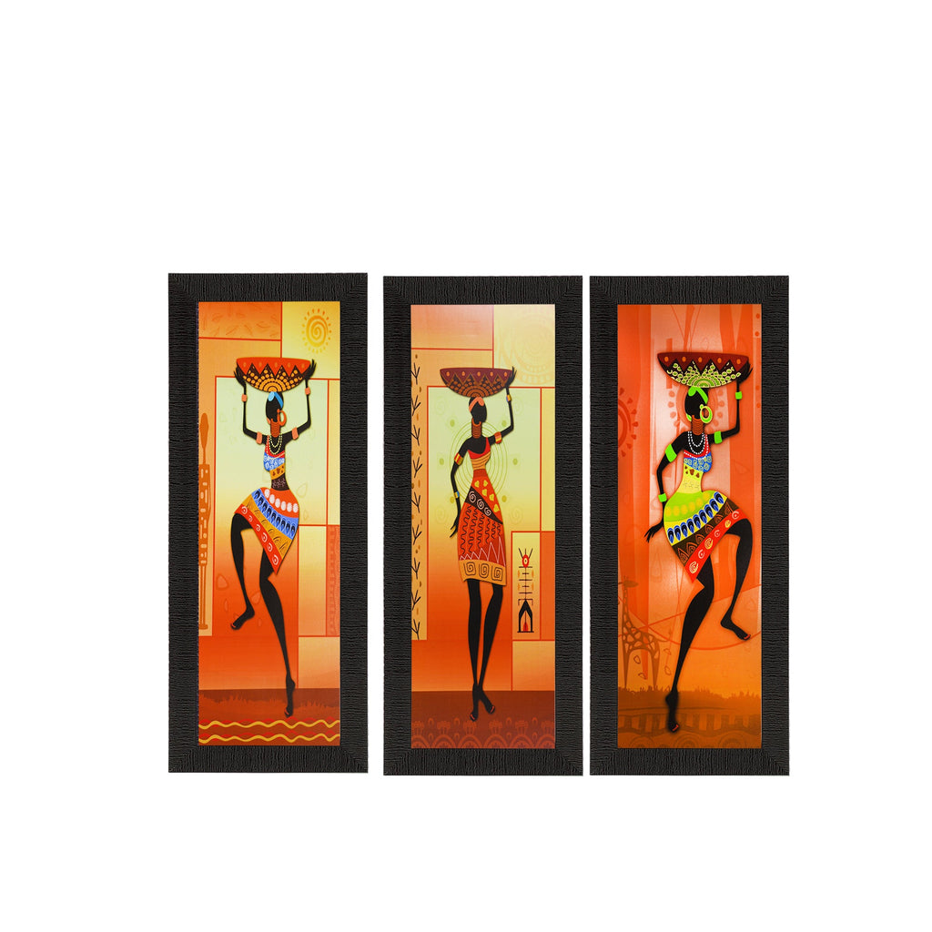 Set Of 3 Tribal Ladies Satin Matt Texture UV Art Painting Kafalo