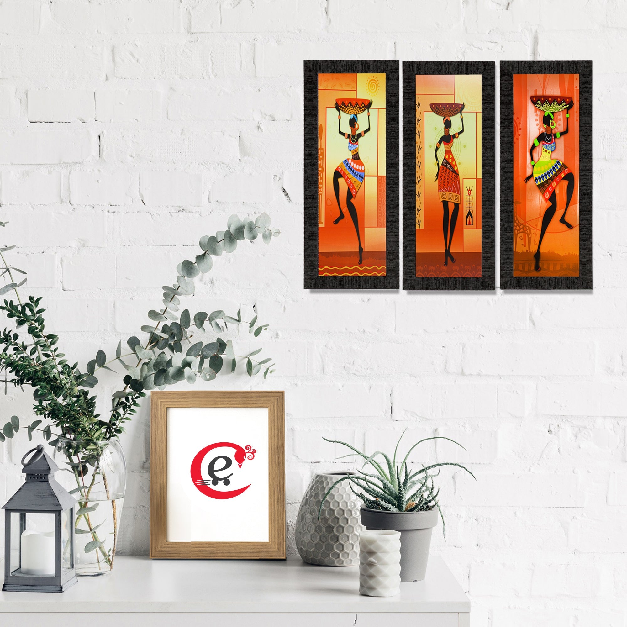Set Of 3 Tribal Ladies Satin Matt Texture UV Art Painting Kafalo