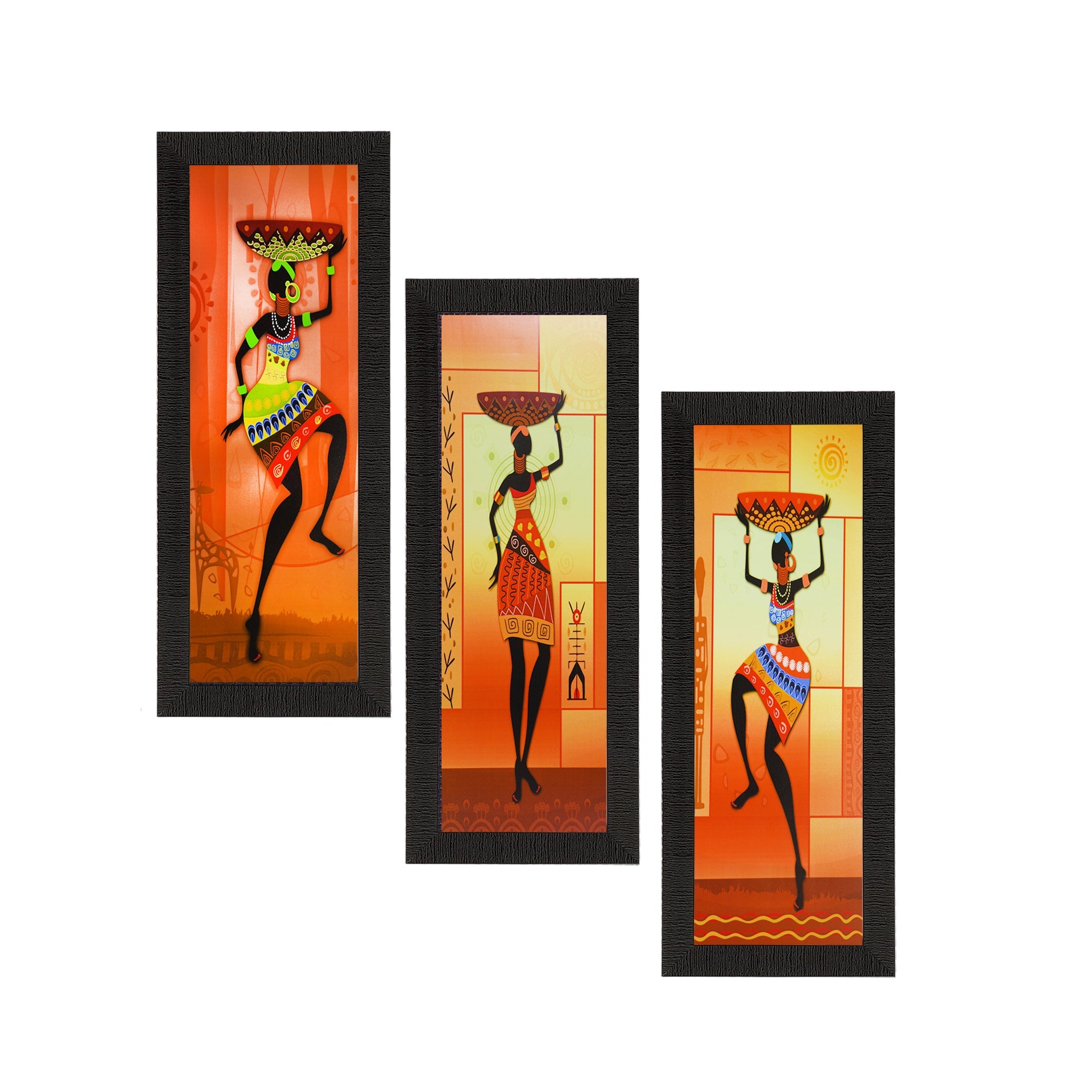 Set Of 3 Tribal Ladies Satin Matt Texture UV Art Painting Kafalo