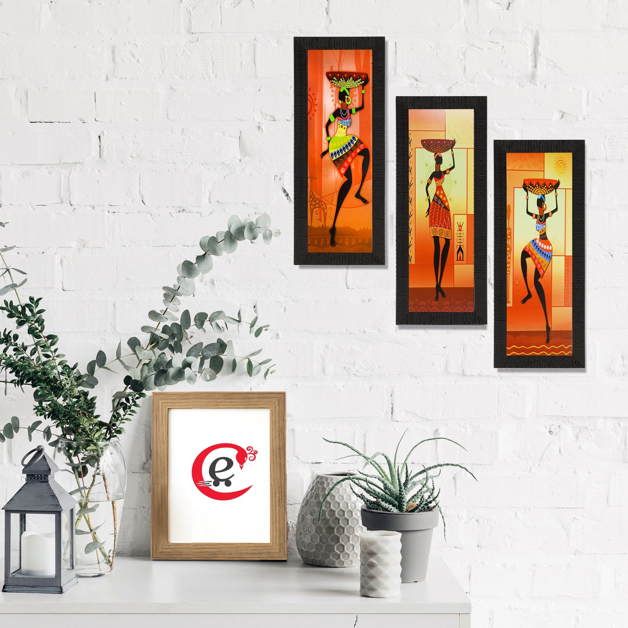 Set Of 3 Tribal Ladies Satin Matt Texture UV Art Painting Kafalo