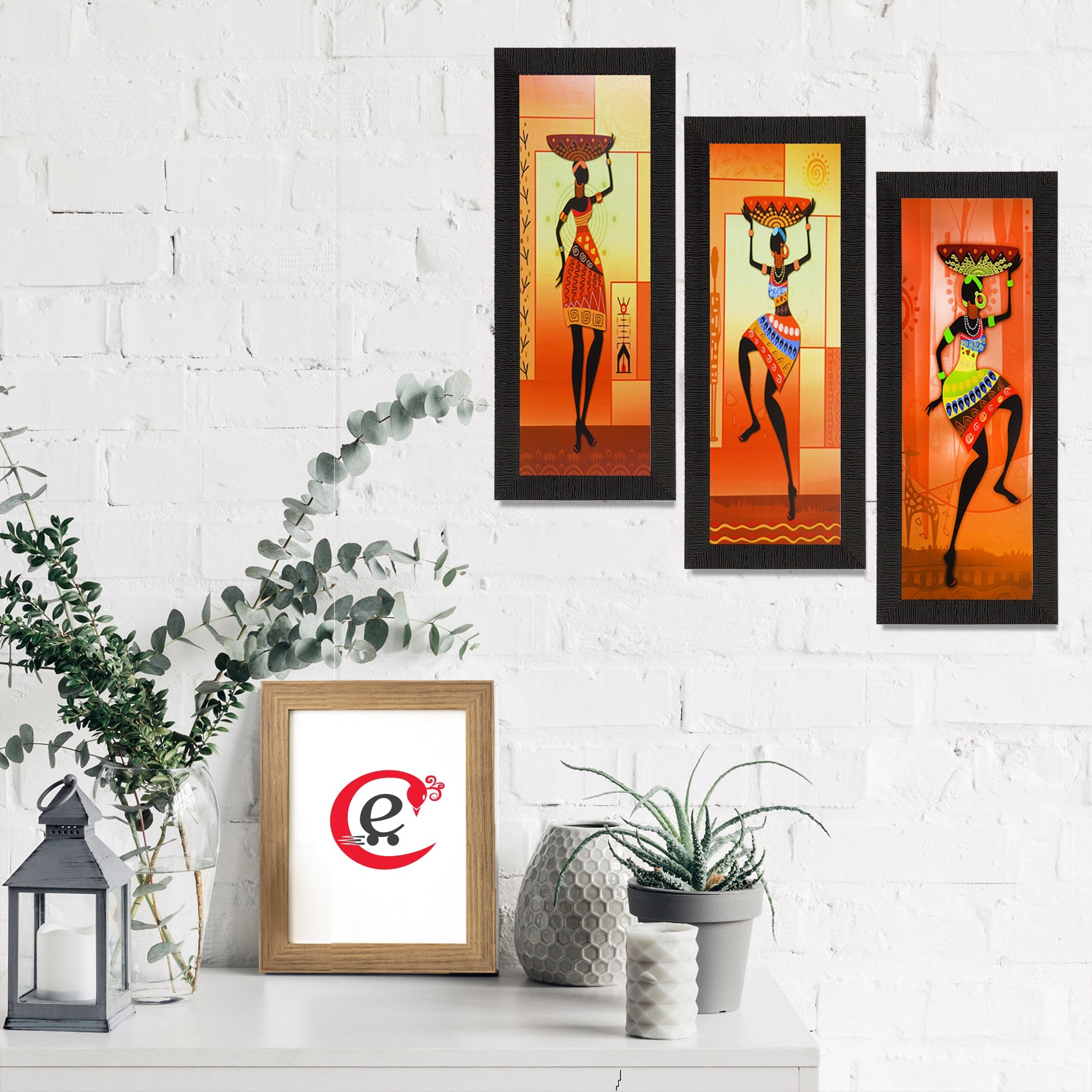 Set Of 3 Tribal Ladies Satin Matt Texture UV Art Painting Kafalo