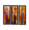Set Of 3 Tribal Village Ladies Satin Matt Texture UV Art Painting Kafalo