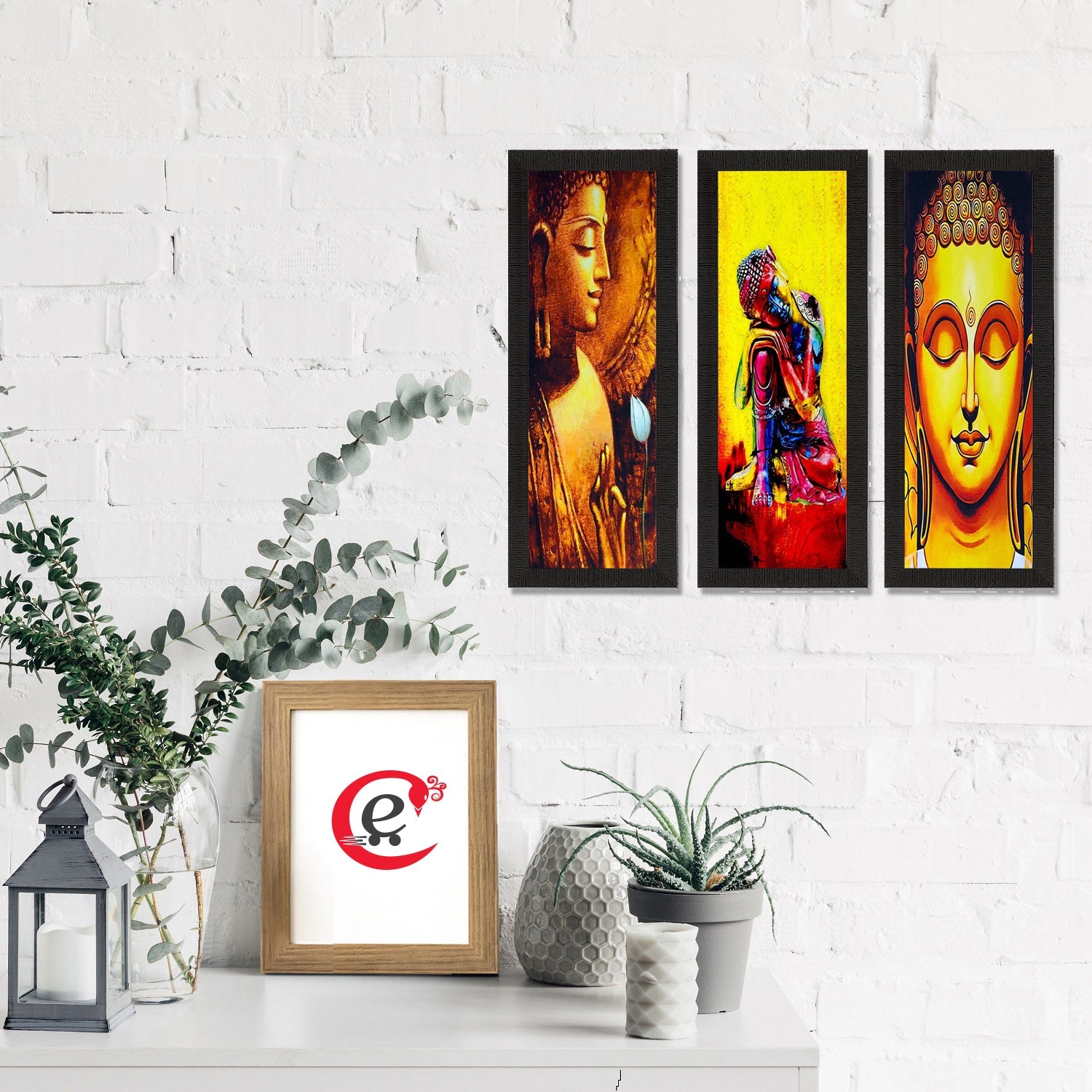 Set Of 3 Lord Buddha Satin Matt Texture UV Art Painting Kafalo
