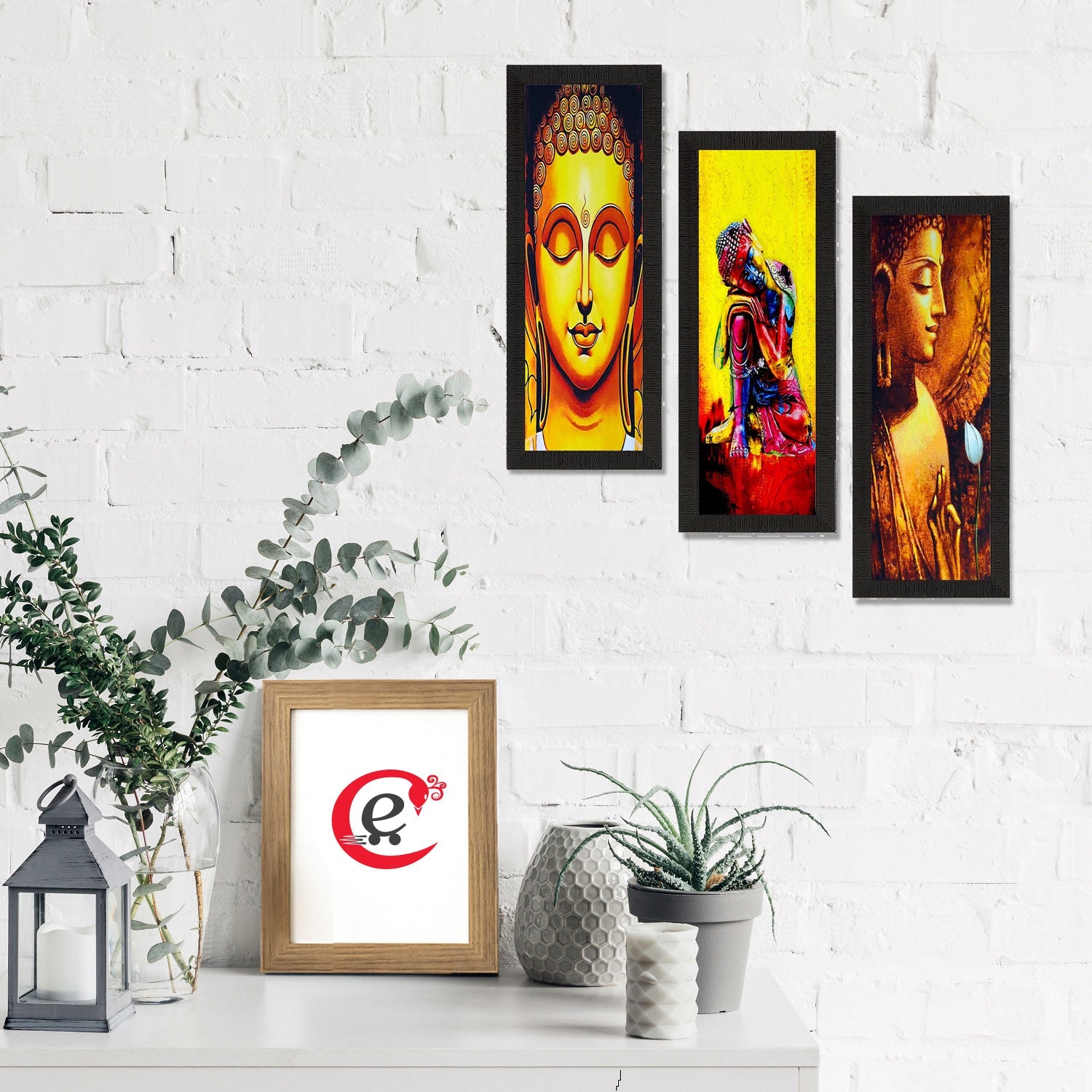 Set Of 3 Lord Buddha Satin Matt Texture UV Art Painting Kafalo
