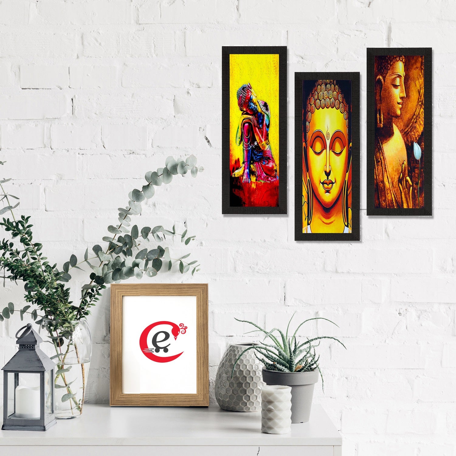 Set Of 3 Lord Buddha Satin Matt Texture UV Art Painting Kafalo
