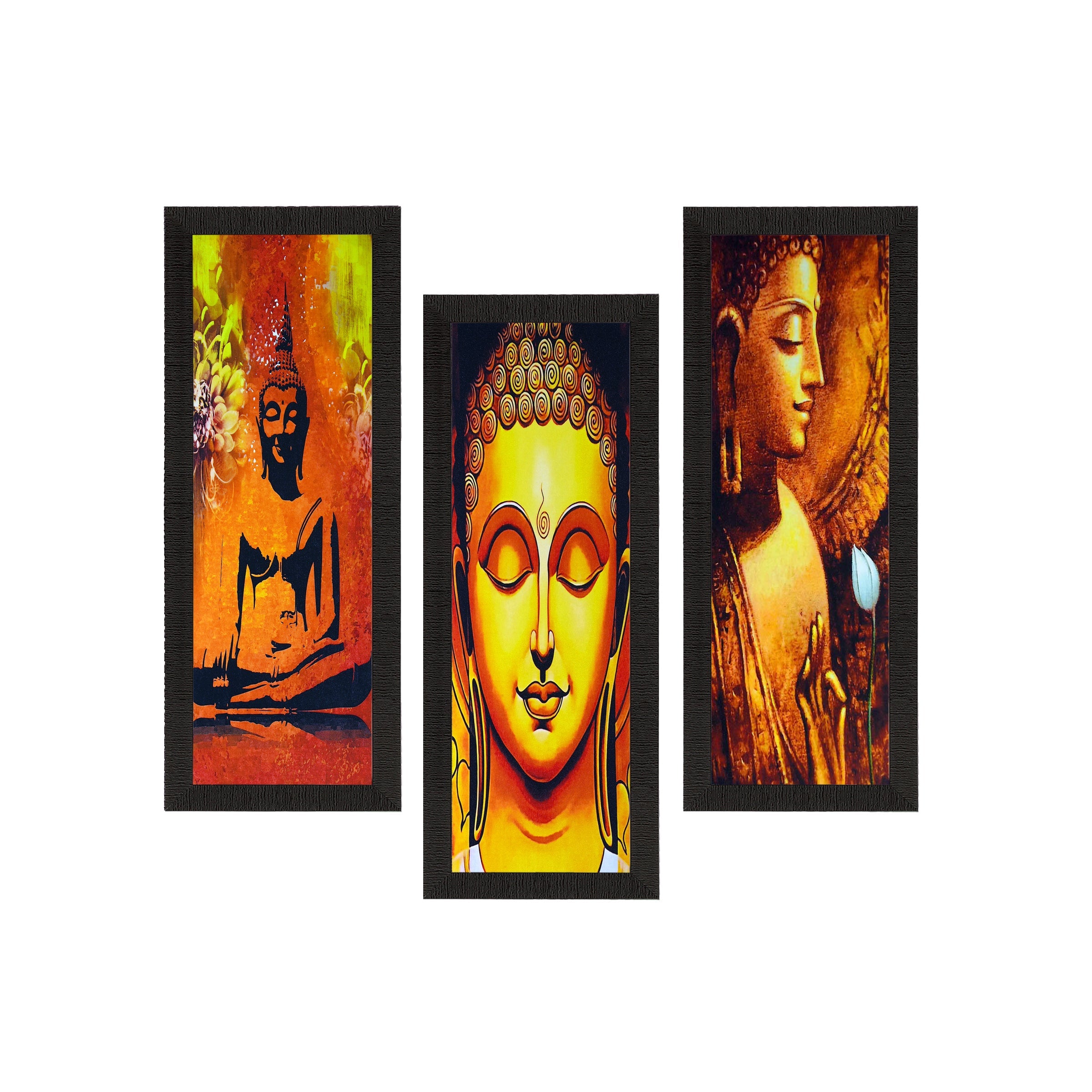 Set Of 3 Lord Buddha Satin Matt Texture UV Art Painting Kafalo