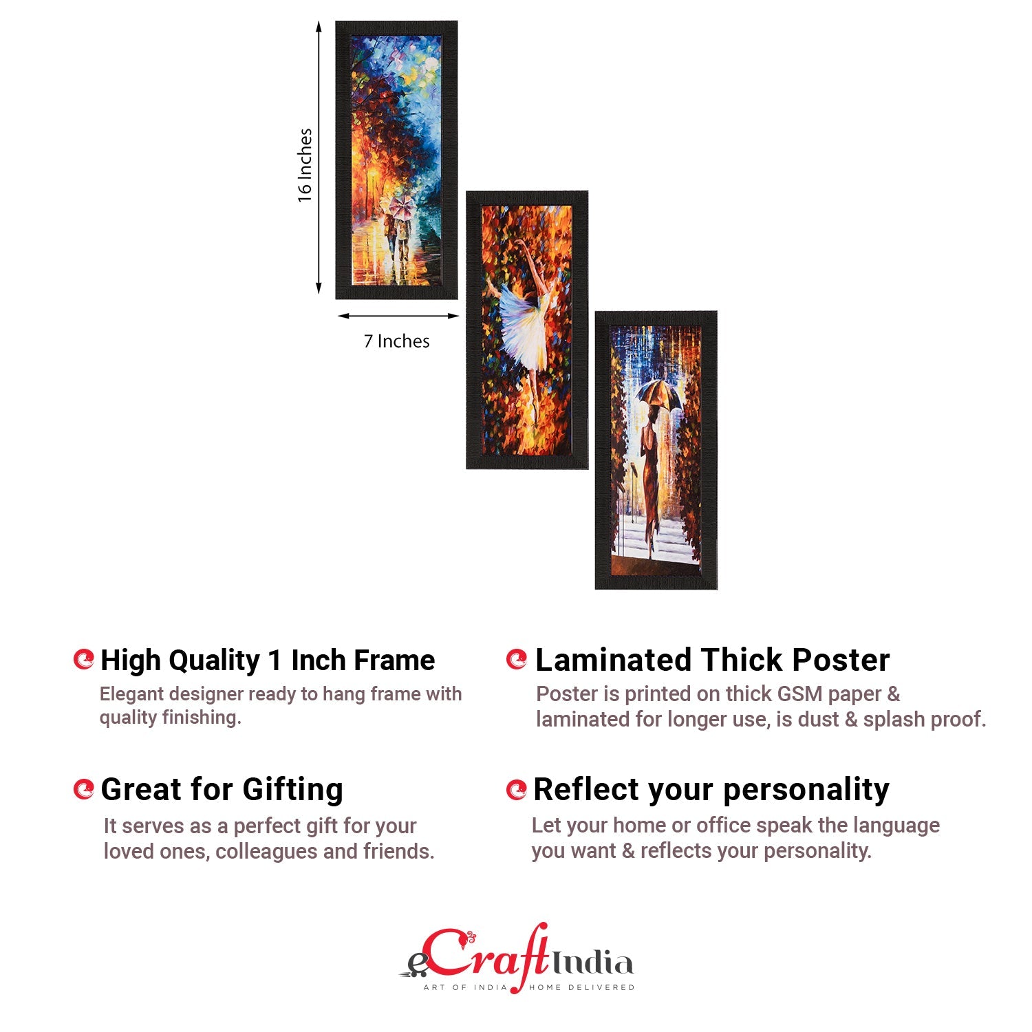 Set Of 3 Beautiful Loving Couple Satin Matt Texture UV Art Painting Kafalo