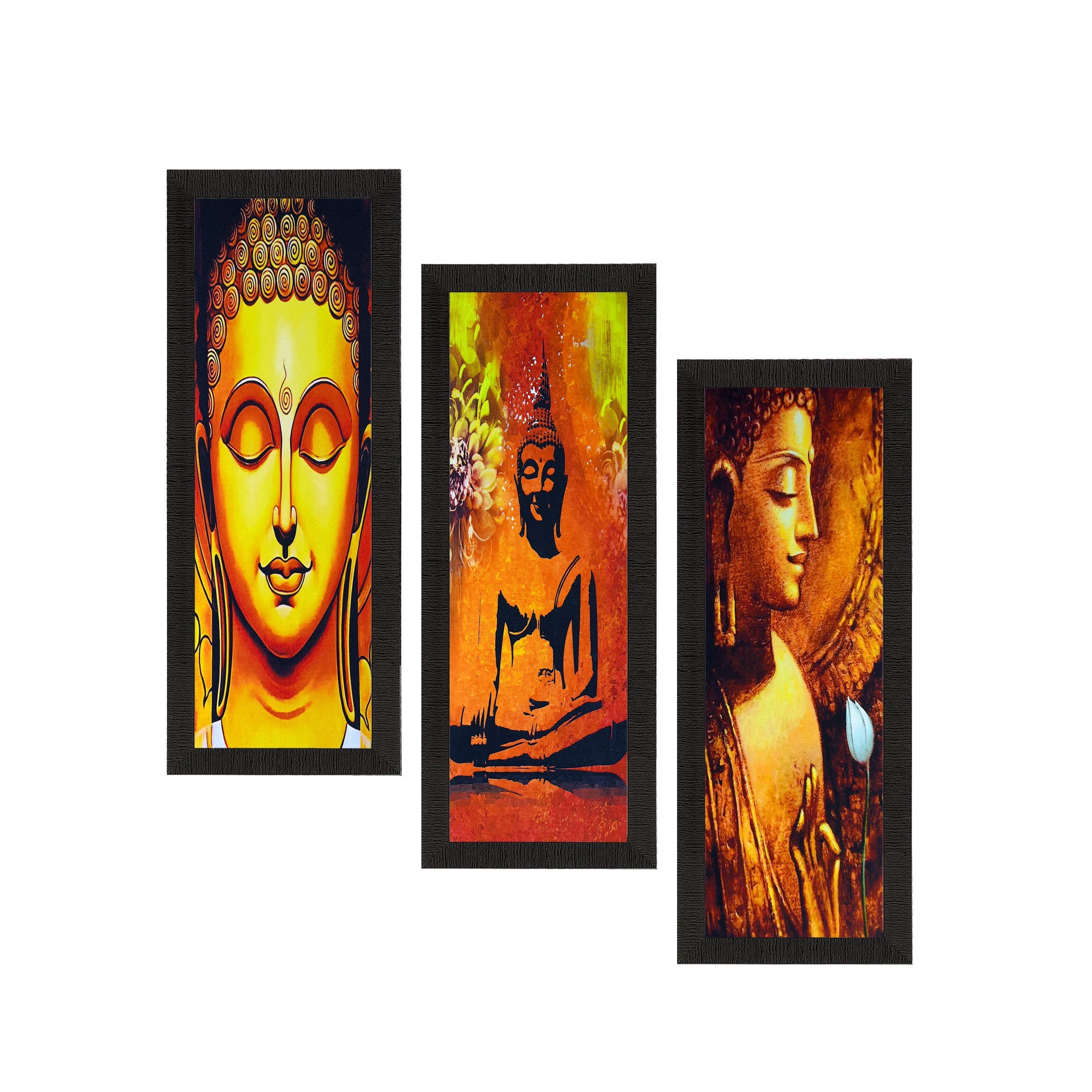 Set Of 3 Lord Buddha Satin Matt Texture UV Art Painting Kafalo