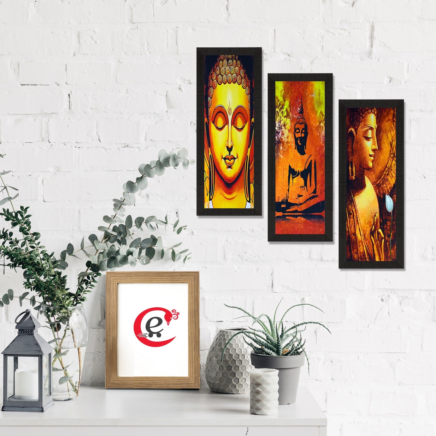 Set Of 3 Lord Buddha Satin Matt Texture UV Art Painting Kafalo
