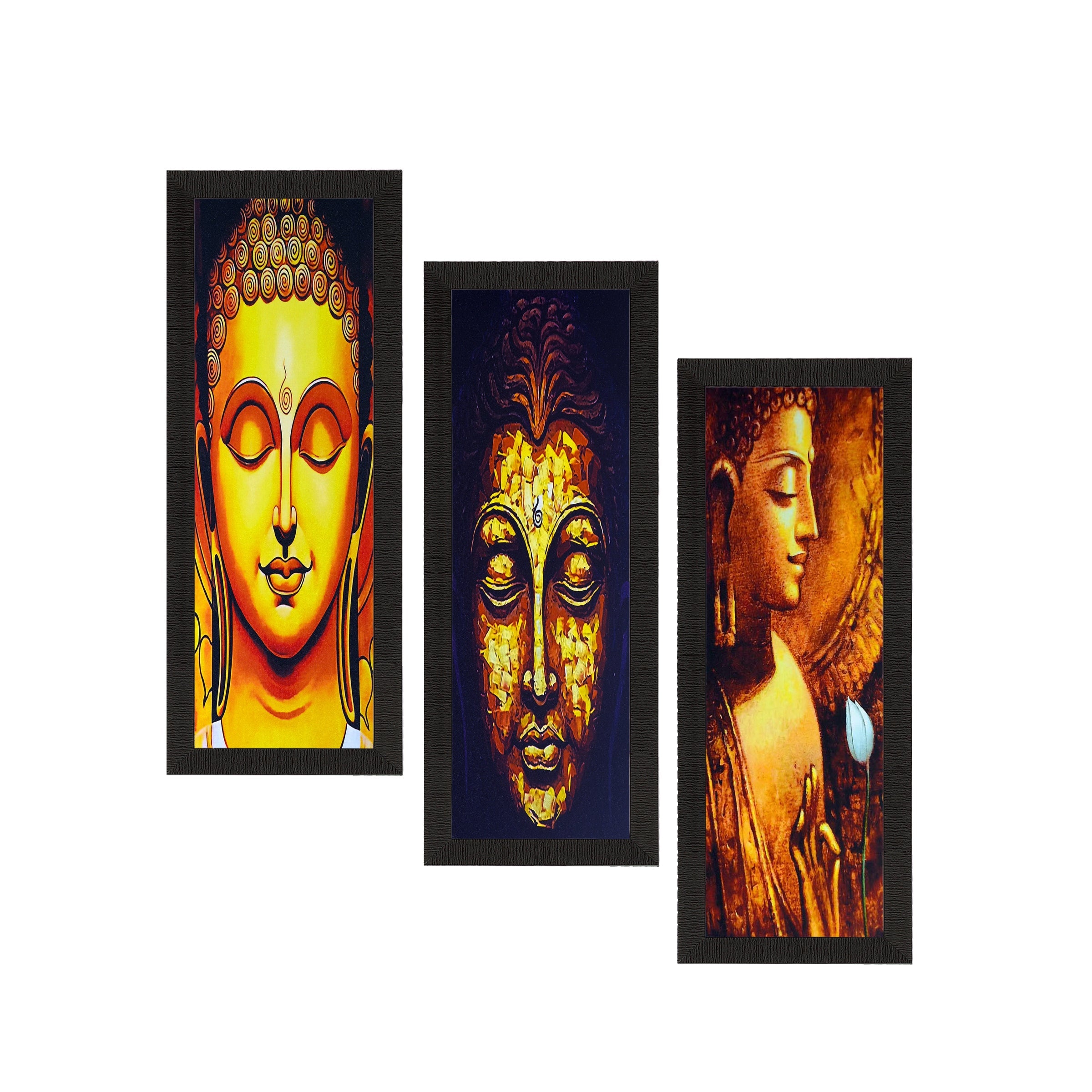 Set Of 3 Lord Buddha Satin Matt Texture UV Art Painting Kafalo
