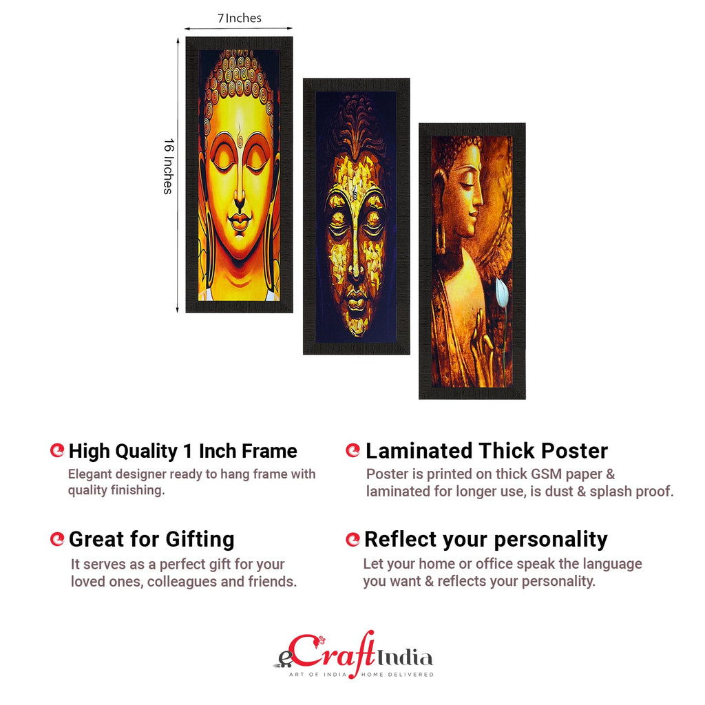 Set Of 3 Lord Buddha Satin Matt Texture UV Art Painting Kafalo