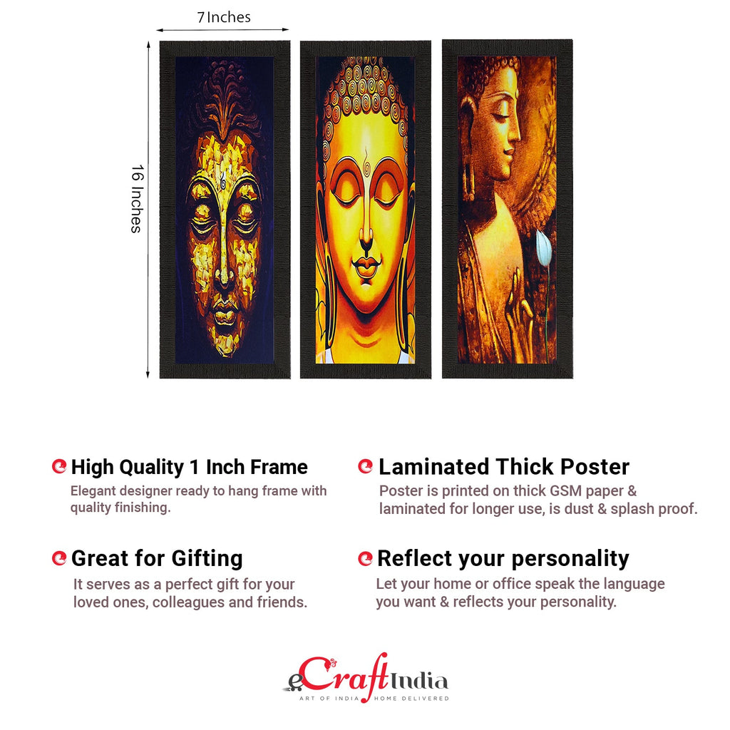 Set Of 3 Lord Buddha Satin Matt Texture UV Art Painting Kafalo