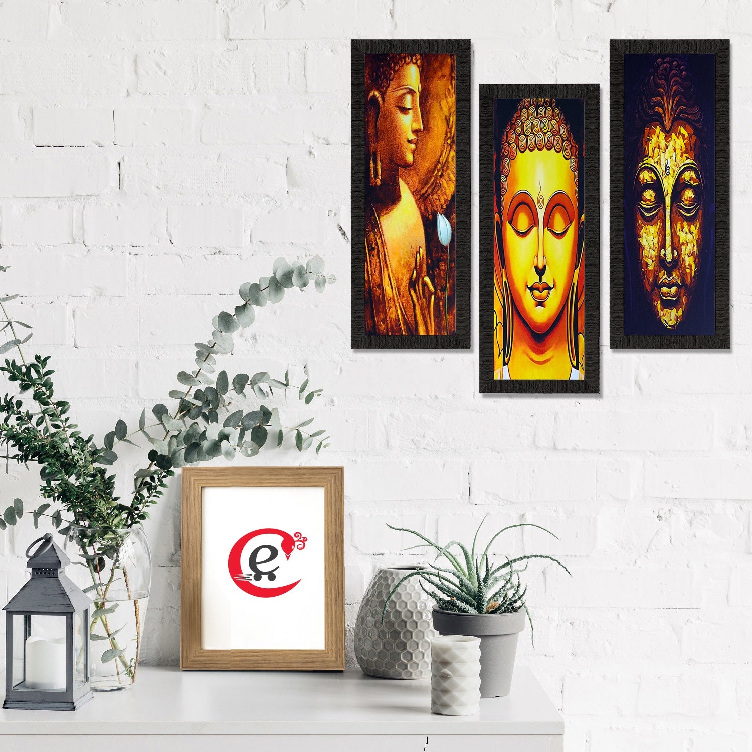 Set Of 3 Lord Buddha Satin Matt Texture UV Art Painting Kafalo